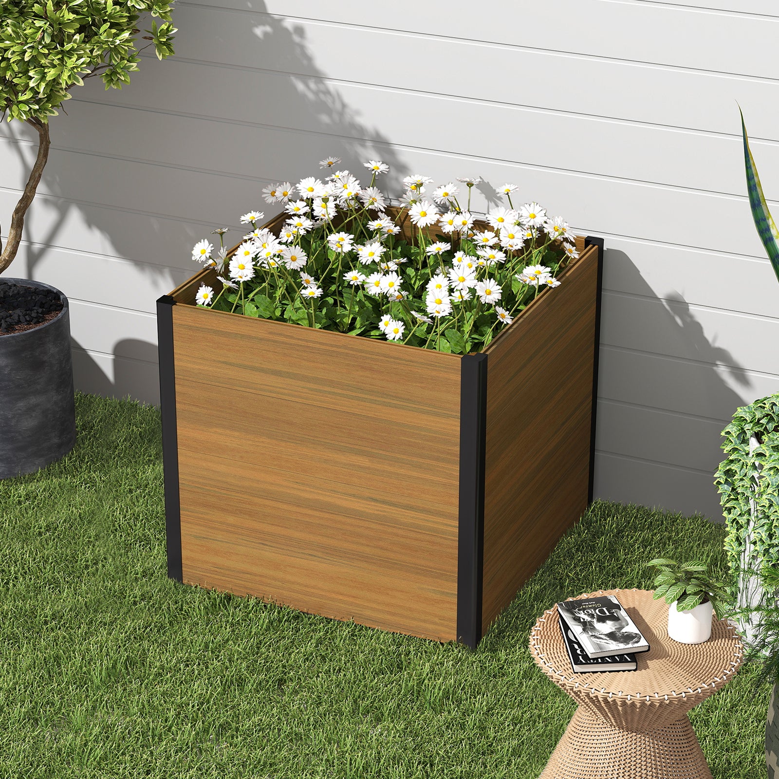 Courtyardmart 31.5in x 31.5in x 30in Outdoor Garden Box Raised Planter Bed Ideal for Backyard Patio Balcony or Garden Above Ground Flower or Vegetable Planter Box