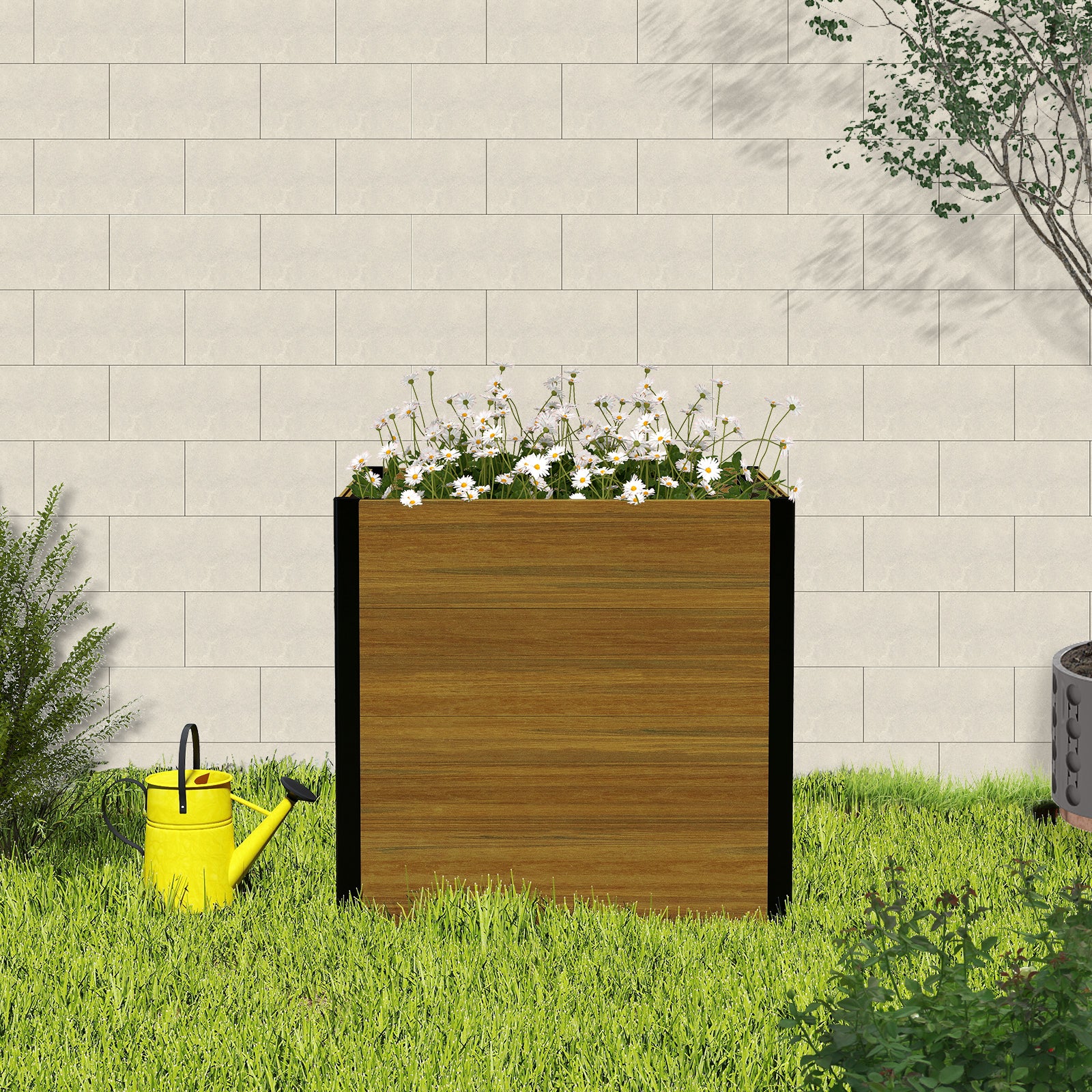 Courtyardmart 31.5in x 31.5in x 30in Outdoor Garden Box Raised Planter Bed Ideal for Backyard Patio Balcony or Garden Above Ground Flower or Vegetable Planter Box