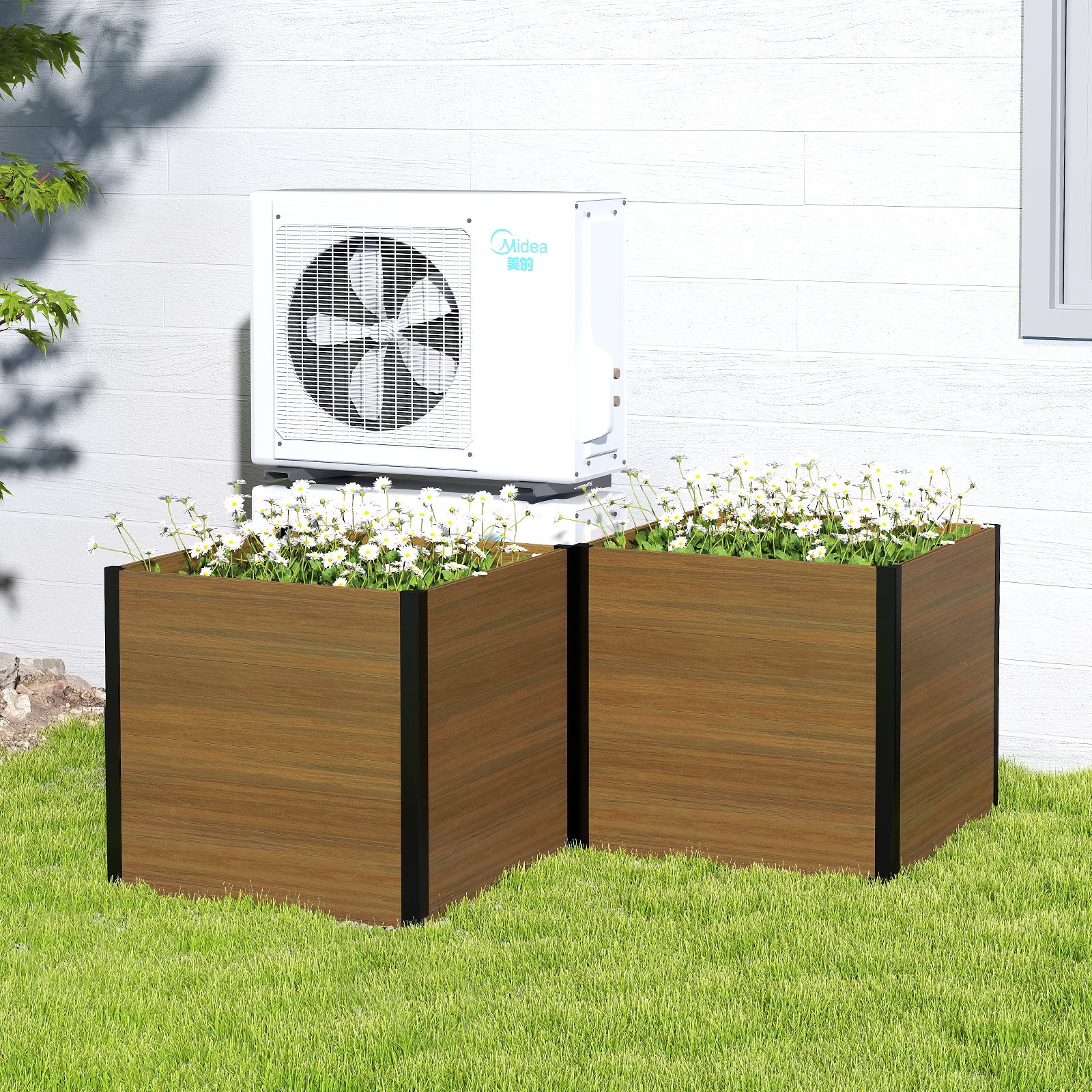 Courtyardmart 31.5in x 31.5in x 30in Outdoor Garden Box Raised Planter Bed Ideal for Backyard Patio Balcony or Garden Above Ground Flower or Vegetable Planter Box