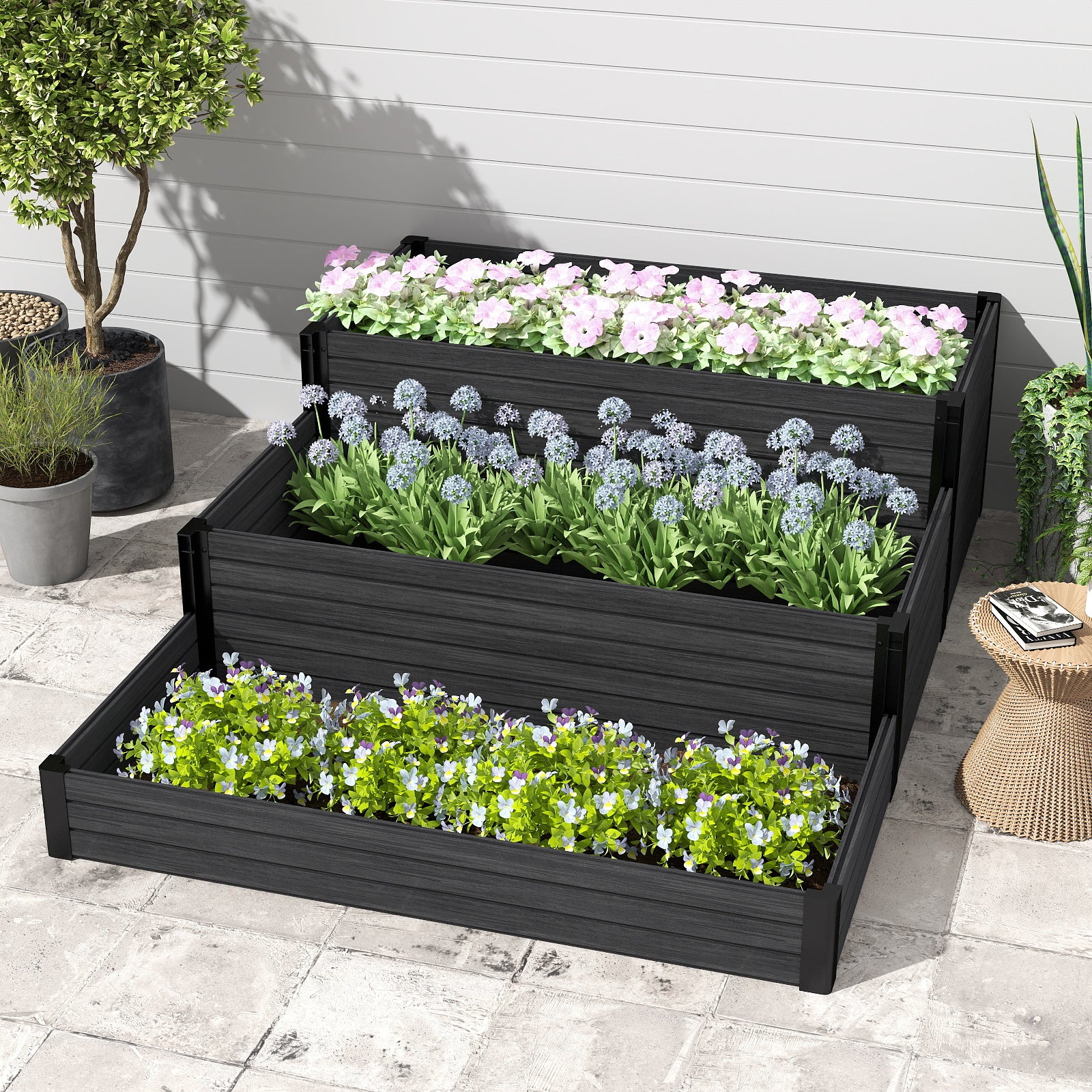 Courtyardmart 47.2in x 21.7in Tiered Outdoor Garden Box Raised Planter Bed Above Ground Garden Bed for Flowers Vegetables Backyard Patio Balcony or Garden