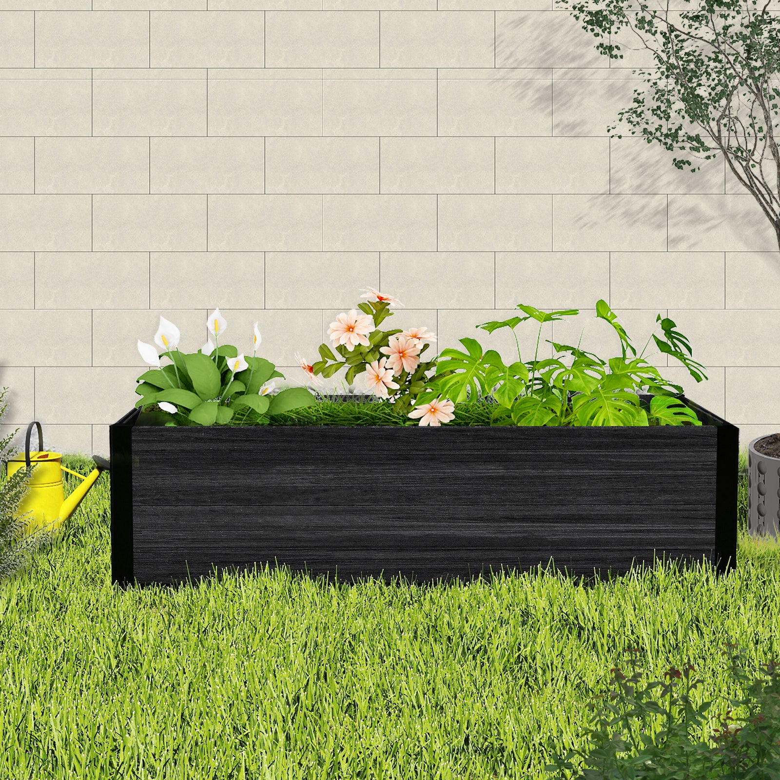 Courtyardmart 47.6in x 23.7in Rectangular Outdoor Garden Box Raised Planter Bed 12.2in High, Above Ground Garden Bed for Flowers Vegetables, Backyard Patio, Balcony
