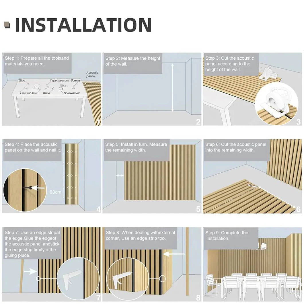 Courtyardmart 47in Wall Panels with Decorative Slat Design and Acoustic Function Available in 4 Classic Colors for Modern Homes or Office Walls