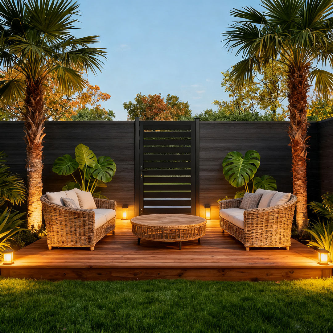 Courtyardmart 4ft x 5.88ft black aluminum slat privacy gate for garden