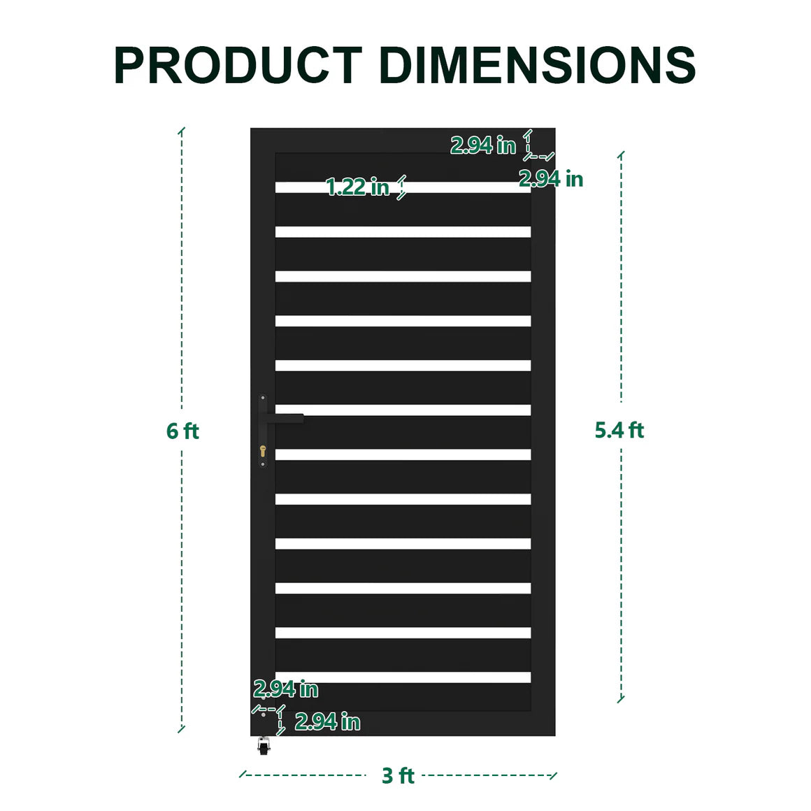 Courtyardmart 6ft x 3ft Black Striped Aluminum Privacy Fence Gate Set for Garden, Backyard, or Patio. Durable Outdoor Fence Gate for Home