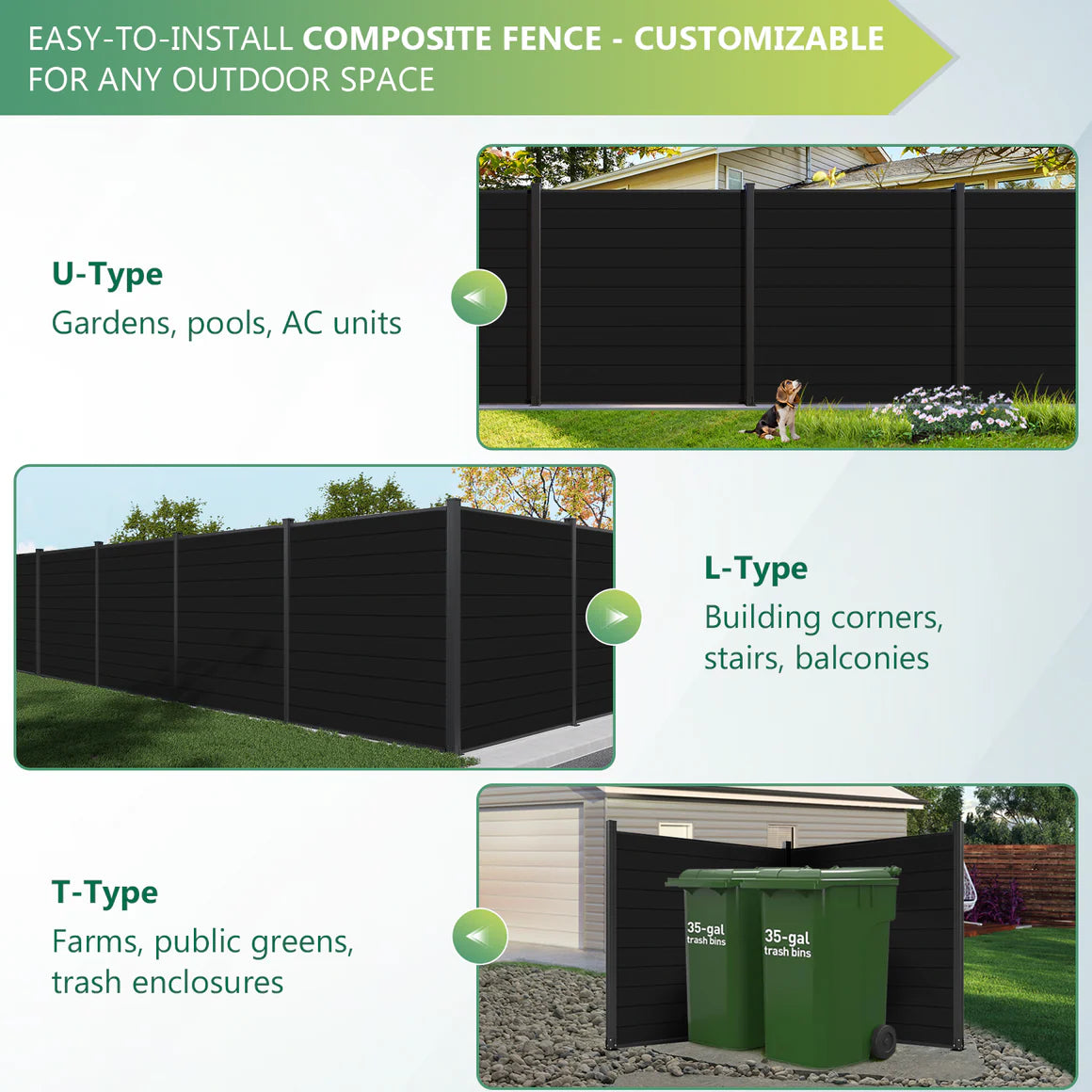 Waterproof black aluminum fence panel for patio, garden, and backyard use