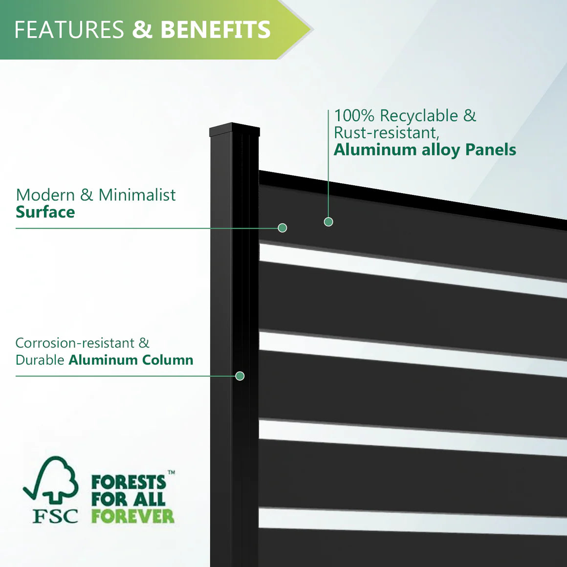 Easy ground install aluminum slat fence for garden