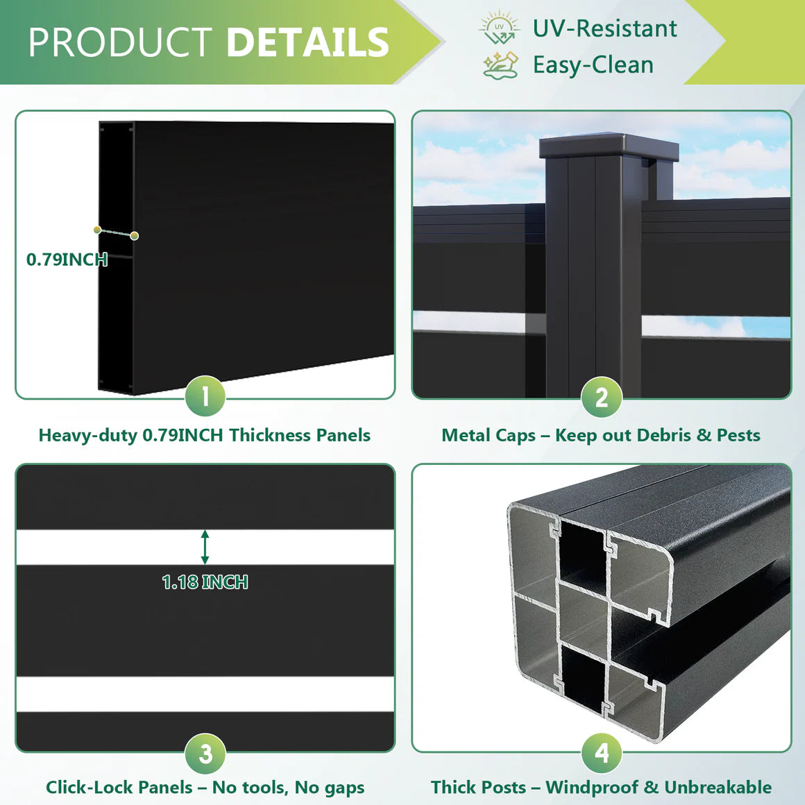 Modern black aluminum privacy fence panel for yard