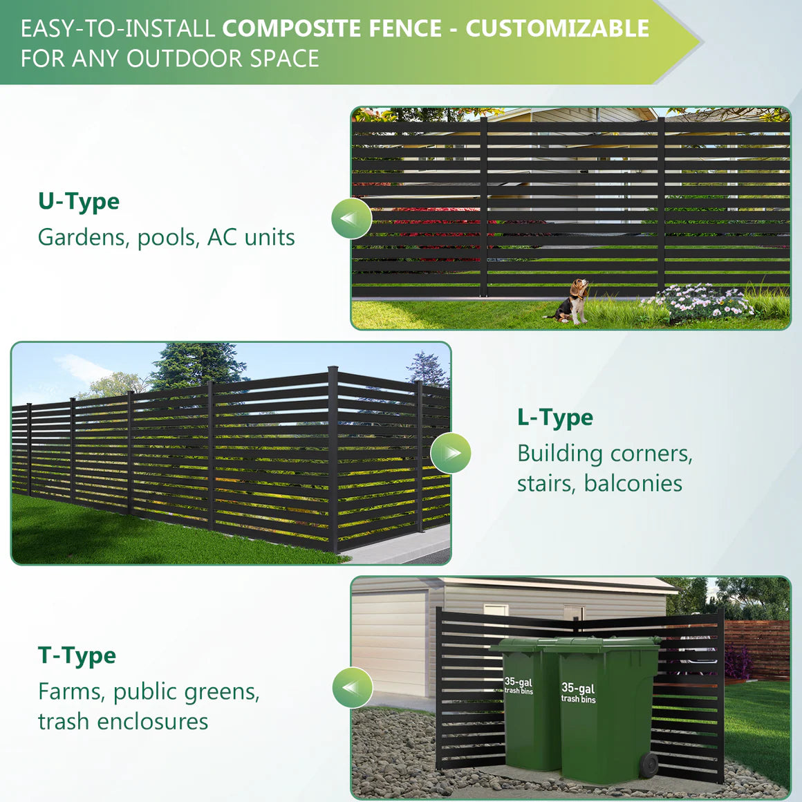 Durable black aluminum outdoor privacy fence