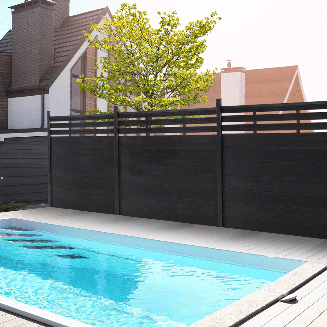 Courtyardmart 6ft x 6ft Composite Privacy Fence Screen with Black Post for Outdoor Decor Fence Building in Backyard Garden Patio Porch Balcony or Wall, Brushed Finish
