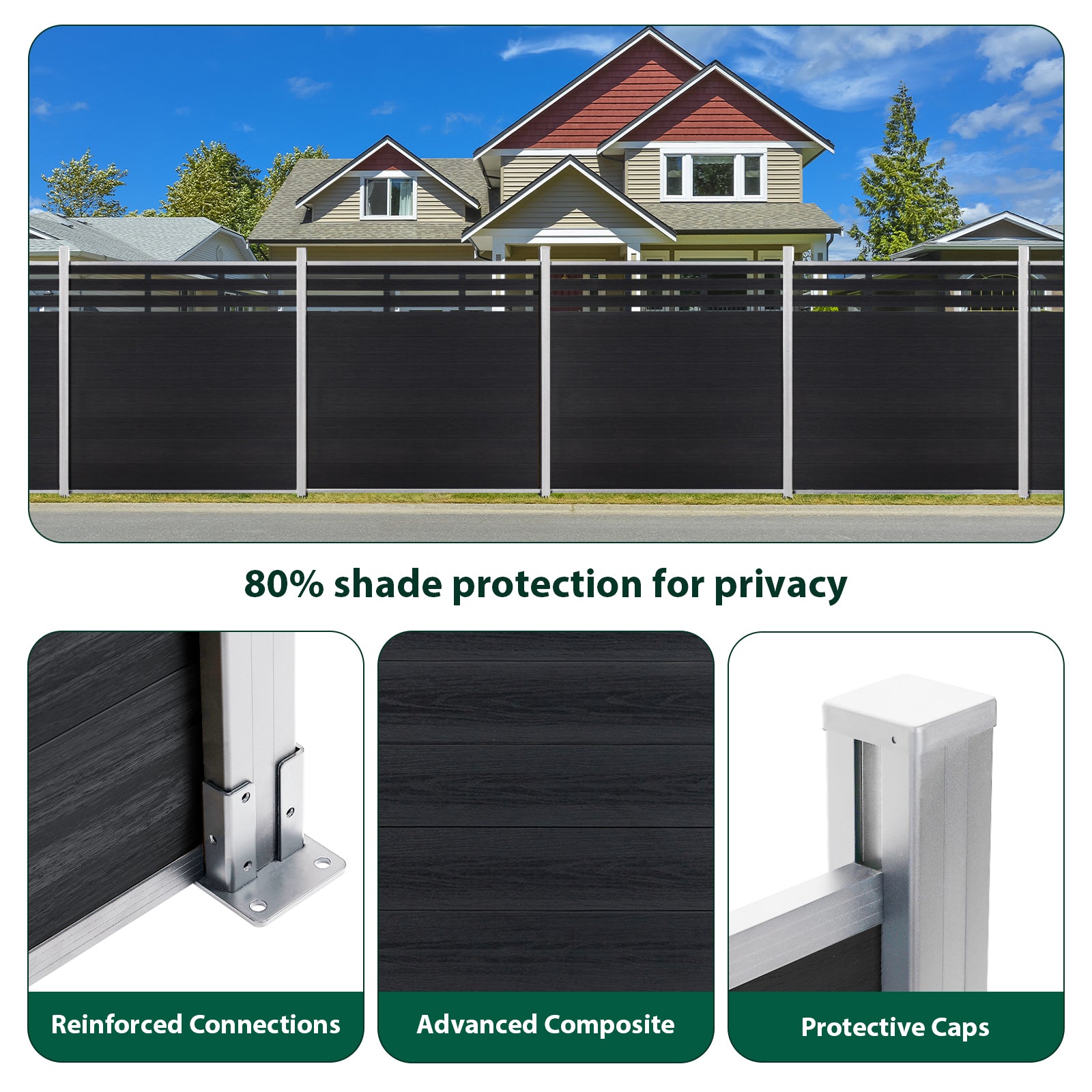 Courtyardmart 6ft x 6ft Composite Privacy Fence Screen with Brushed Finish and Silver Post for Backyard Garden Patio Porch Balcony or Outdoor Wall
