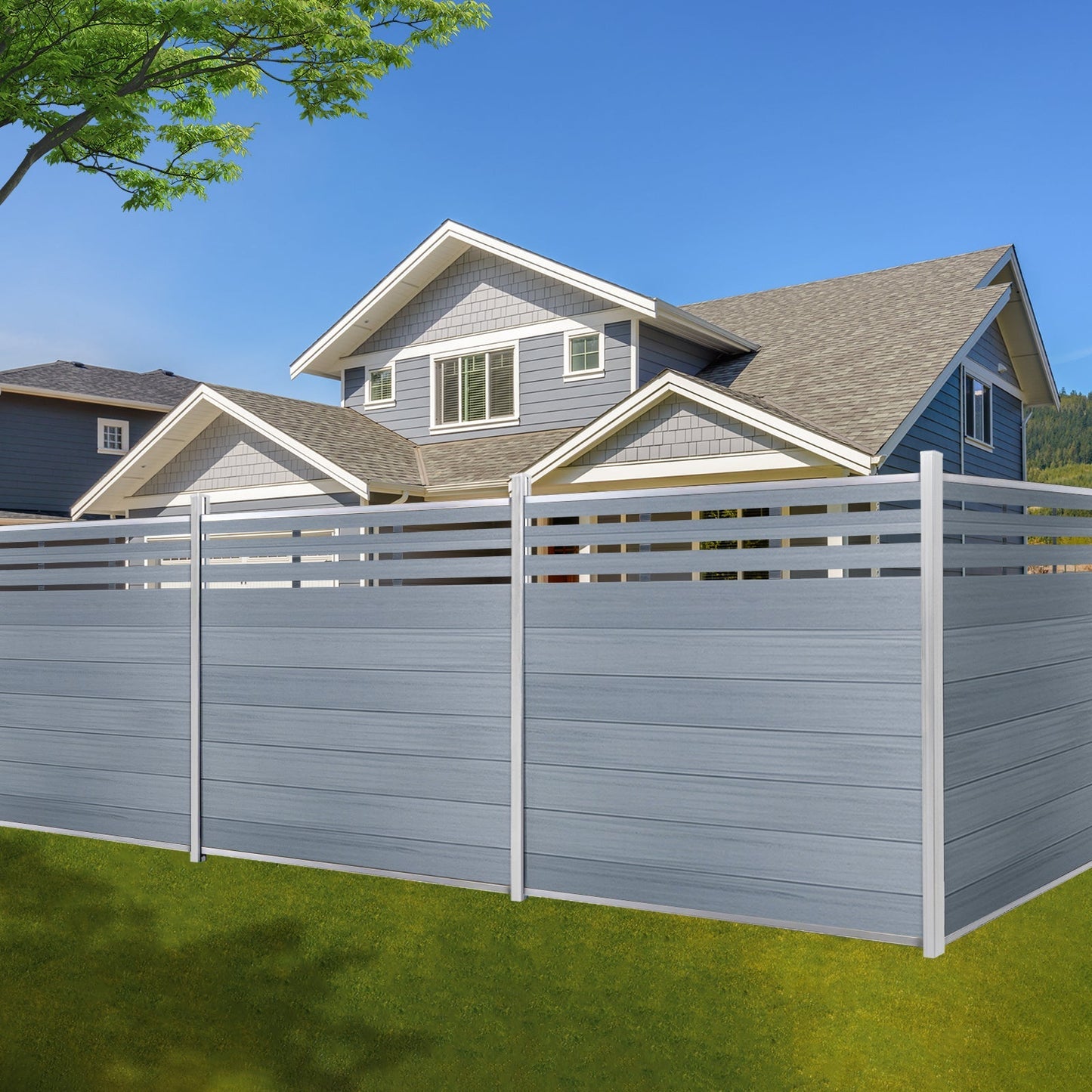 Courtyardmart 6ft x 6ft Composite Privacy Fence Screen with Brushed Finish and Silver Post for Backyard Garden Patio Porch Balcony or Outdoor Wall