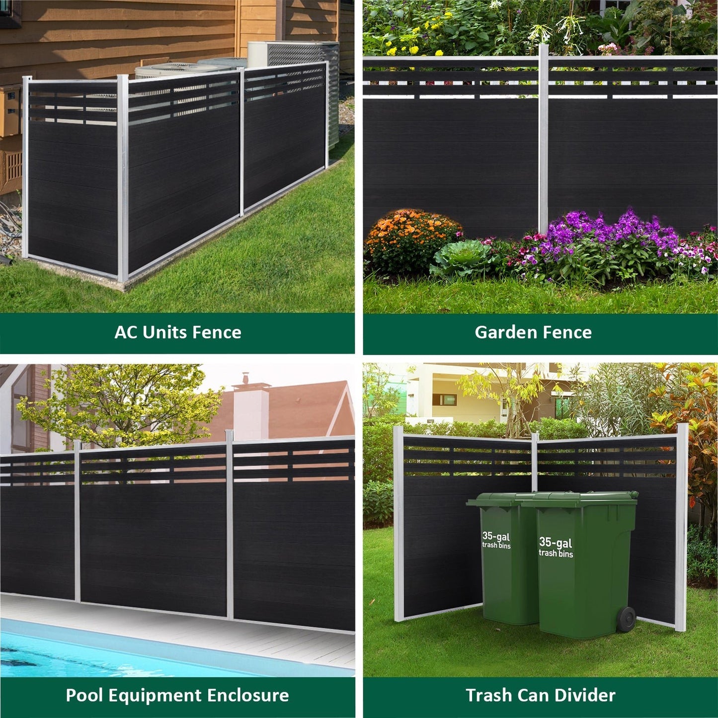 Courtyardmart 6ft x 6ft Composite Privacy Fence Screen with Brushed Finish and Silver Post for Backyard Garden Patio Porch Balcony or Outdoor Wall