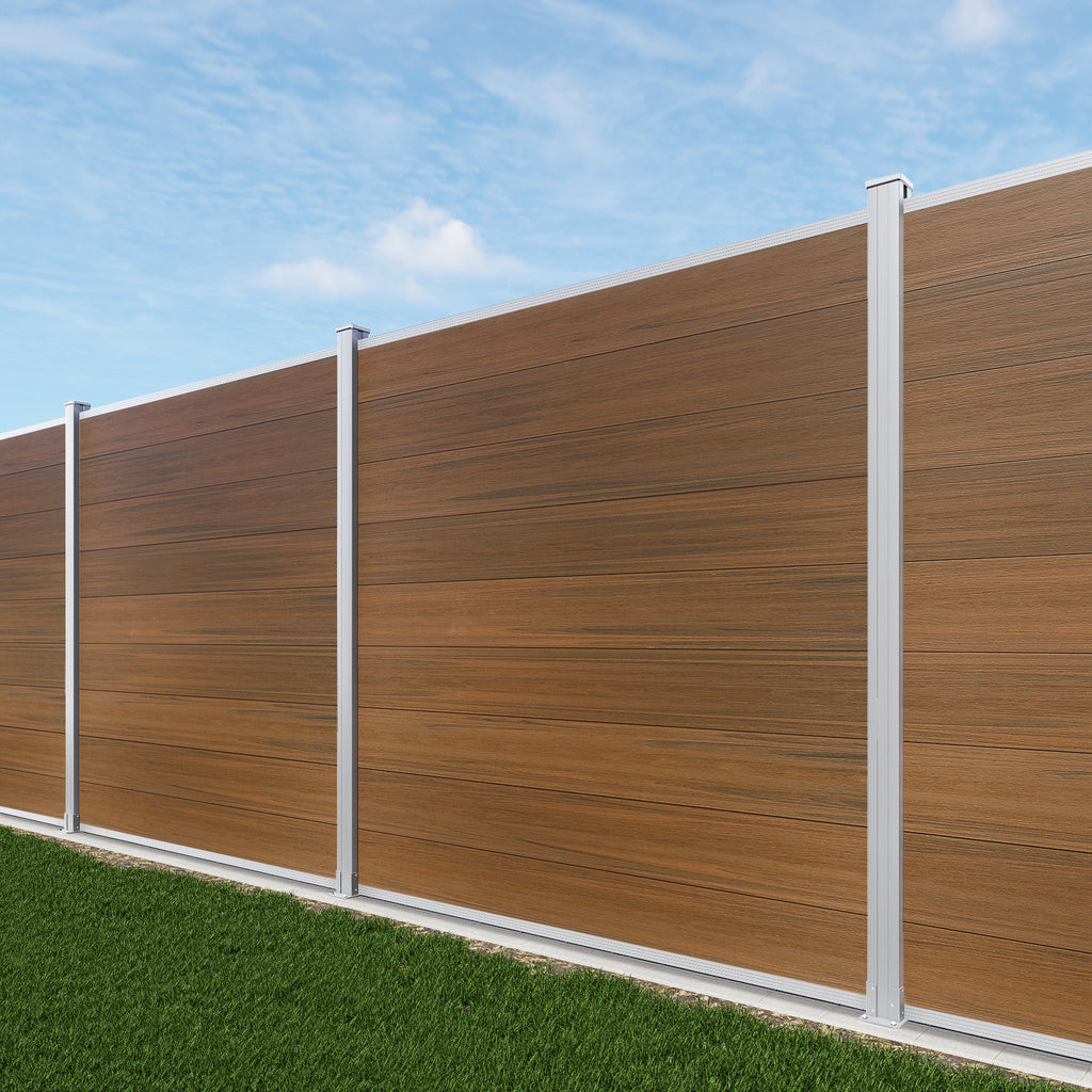 Courtyardmart 6ft x 6ft Composite Privacy Fence Screen with Silver Post and Brushed Finish for Fence Building and Outdoor Decor in Garden Patio Porch or Balcony