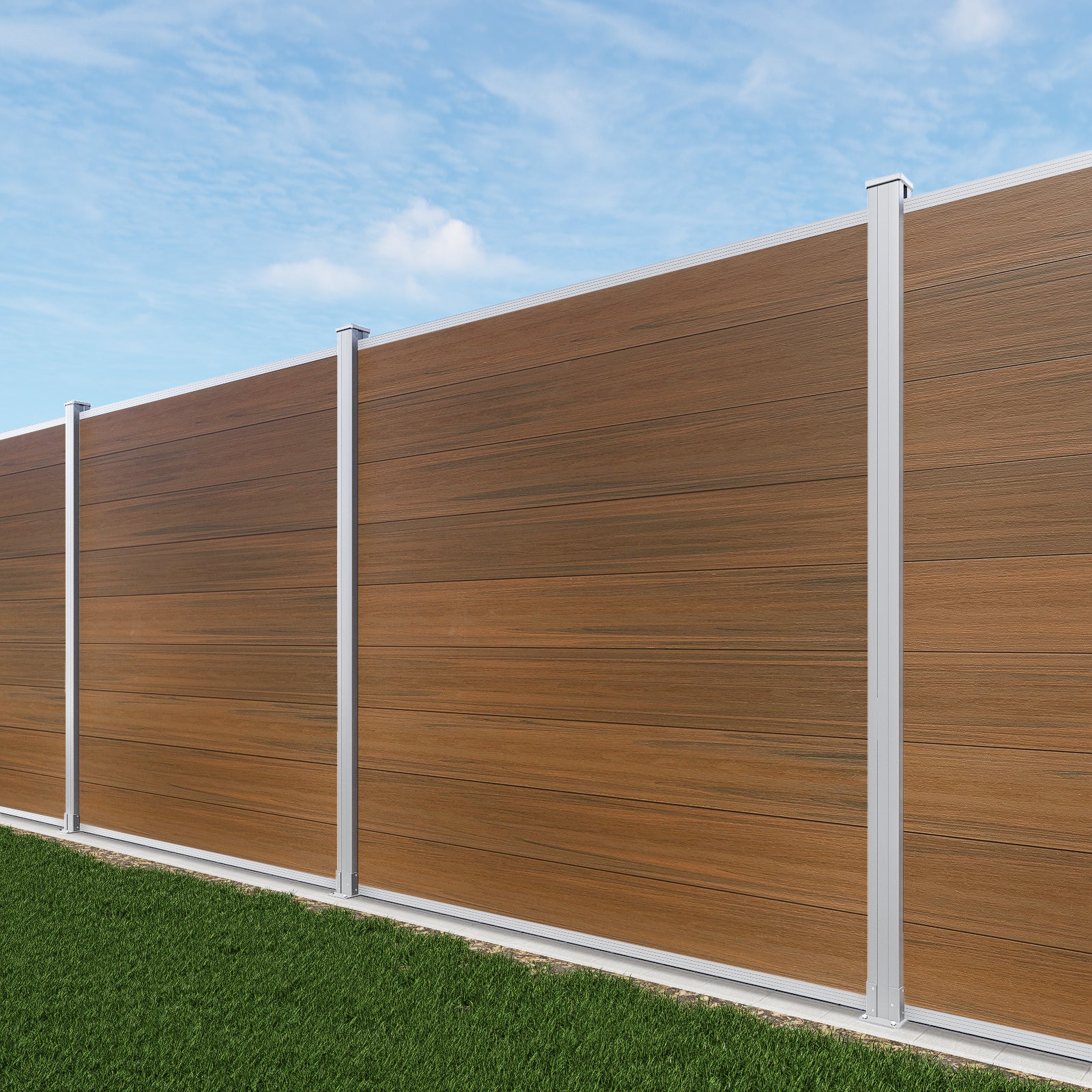 Courtyardmart 6ft x 6ft Composite Privacy Fence Screen with Silver Post and Brushed Finish for Fence Building and Outdoor Decor in Garden Patio Porch or Balcony