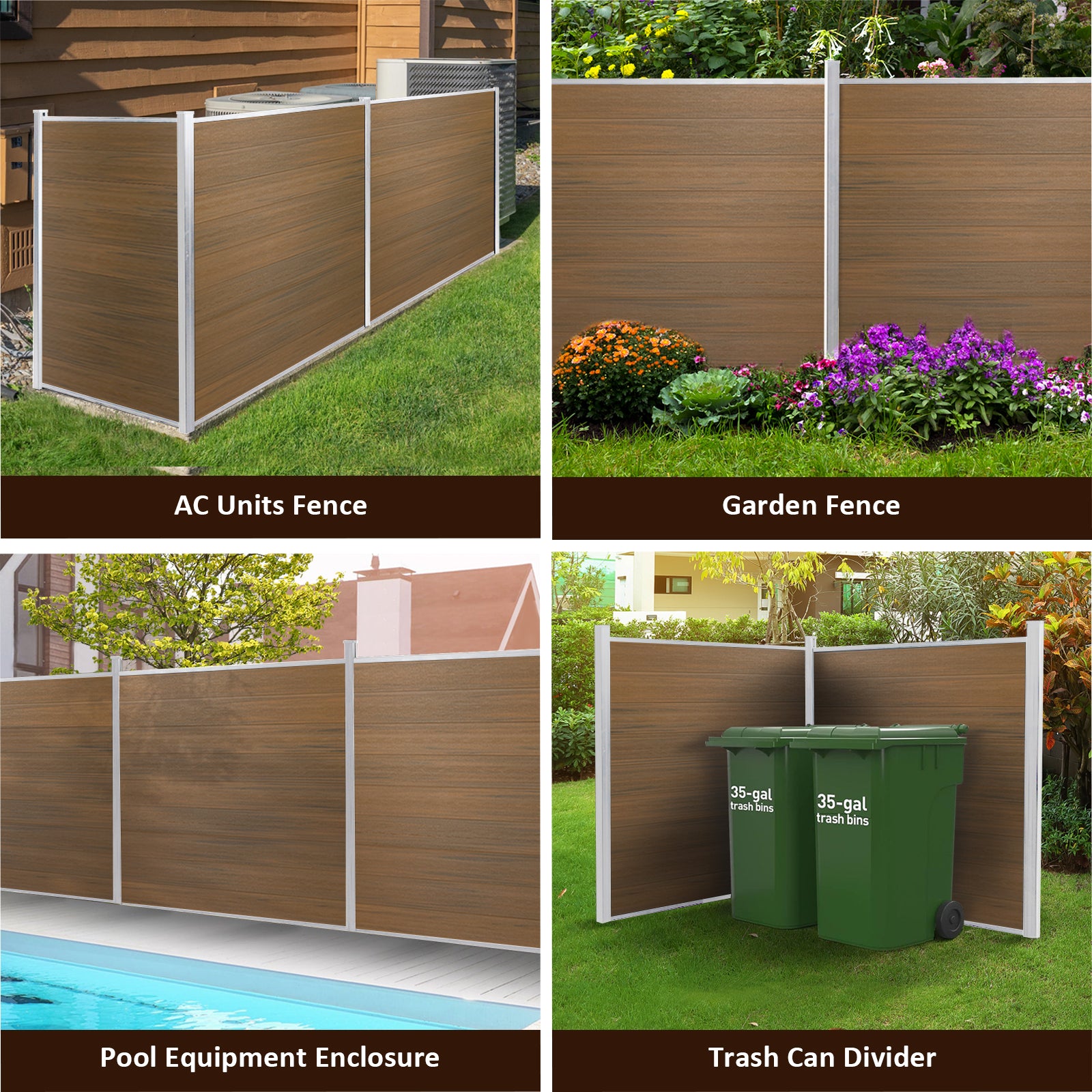 Courtyardmart 6ft x 6ft Composite Privacy Fence Screen with Silver Post and Brushed Finish for Fence Building and Outdoor Decor in Garden Patio Porch or Balcony