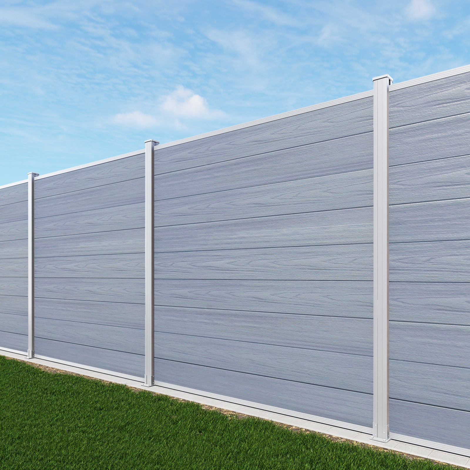 Courtyardmart 6ft x 6ft Composite Privacy Fence Screen with Silver Post and Brushed Finish for Fence Building and Outdoor Decor in Garden Patio Porch or Balcony