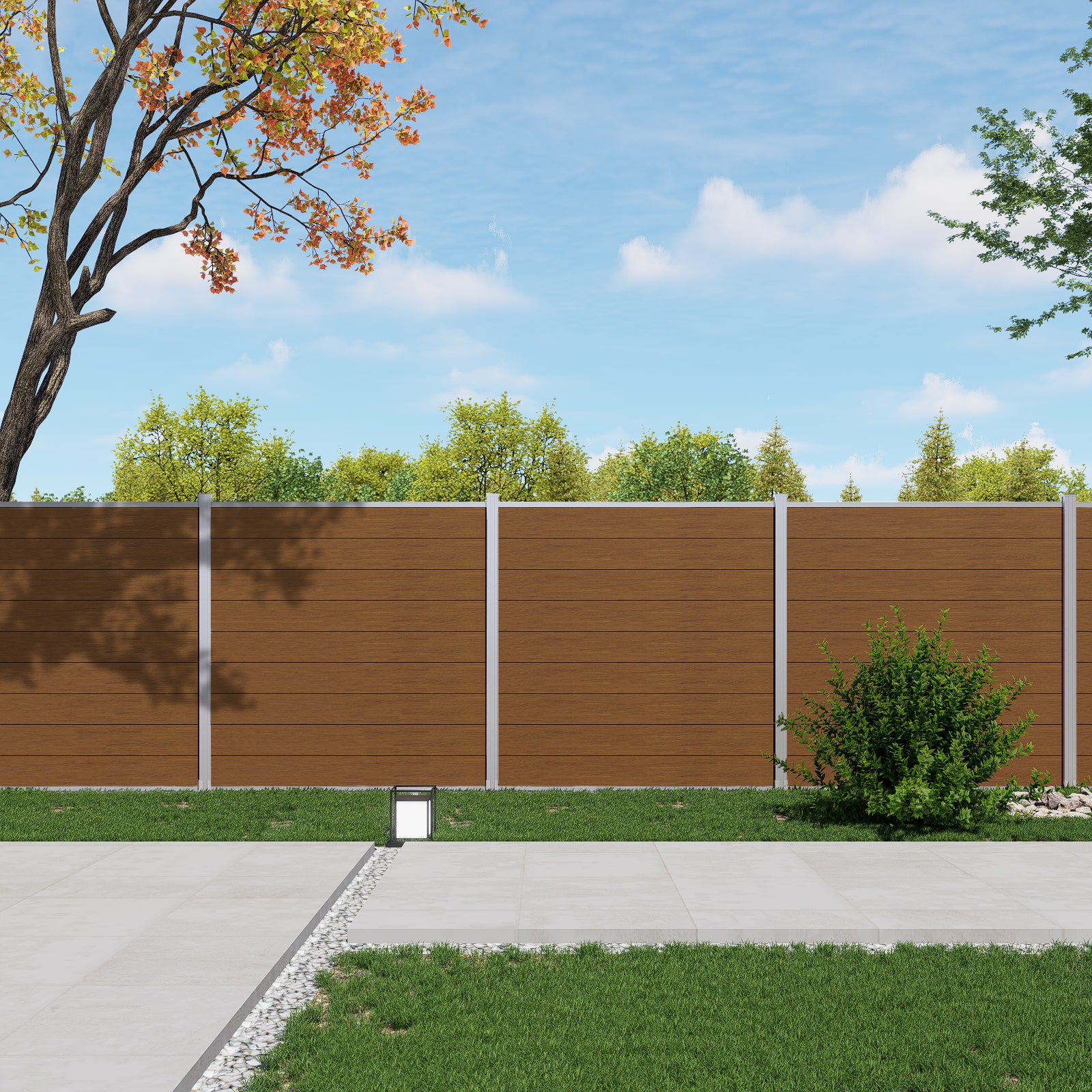 Courtyardmart 6ft x 6ft Composite Privacy Fence Screen with Silver Post and Brushed Finish for Fence Building and Outdoor Decor in Garden Patio Porch or Balcony