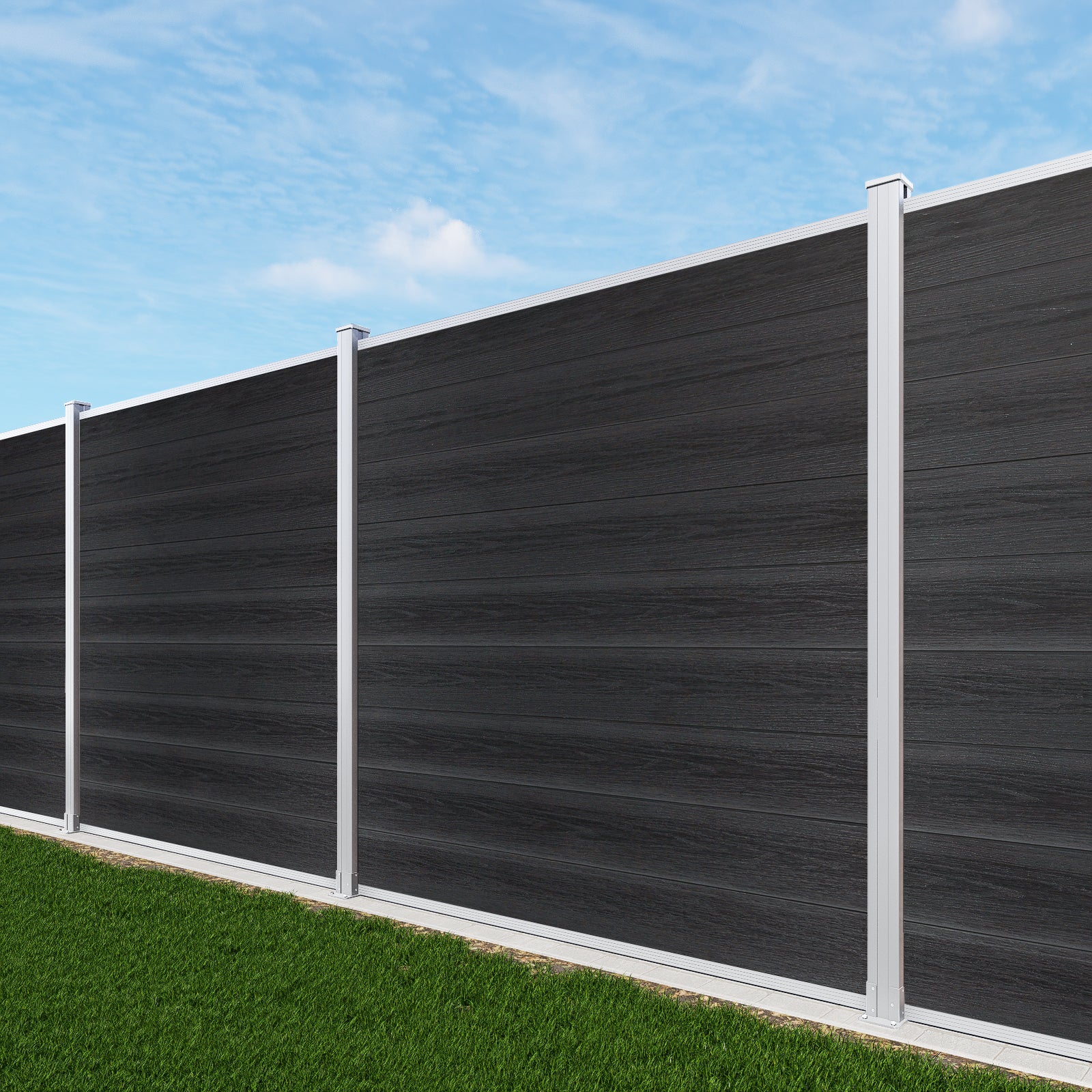 Courtyardmart 6ft x 6ft Composite Privacy Fence Screen with Silver Post and Brushed Finish for Fence Building and Outdoor Decor in Garden Patio Porch or Balcony