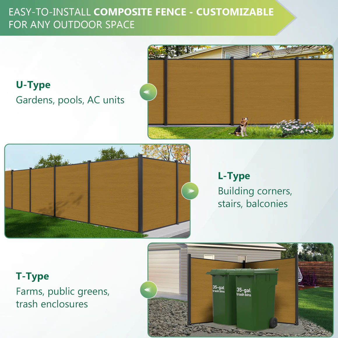 Courtyardmart 6ft x 6ft Privacy Composite WPC Fence, Waterproof, UV Resistant, Available in 3 Colors for Outdoor Walls, Gardens, Patios, Balconies