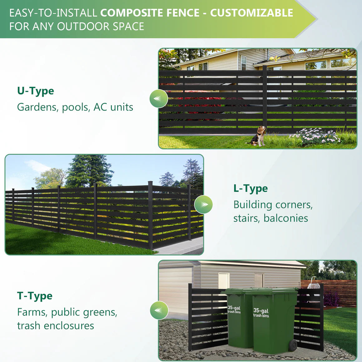 Composite lattice fence panel with wood grain finish, durable outdoor privacy fencing