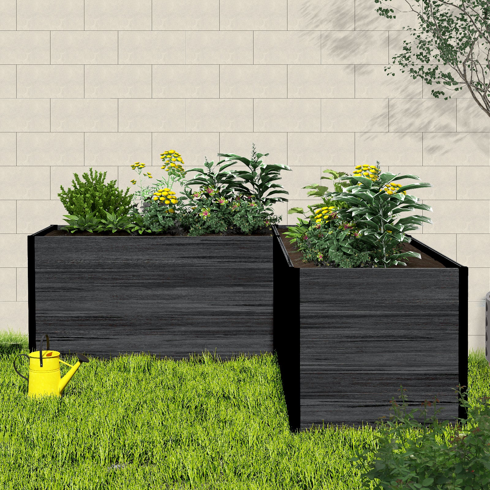 Courtyardmart 89.4in L-Shaped Outdoor Garden Box Raised Planter Bed Above Ground Garden Bed for Flowers or Vegetables in Backyard Patio Balcony or Garden