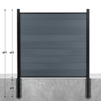 Courtyardmart 8ft x 6ft Brushed Composite Privacy Fence Screen with Black Post for Outdoor Decor In Ground Install for Garden Backyard Patio Porch or Wall