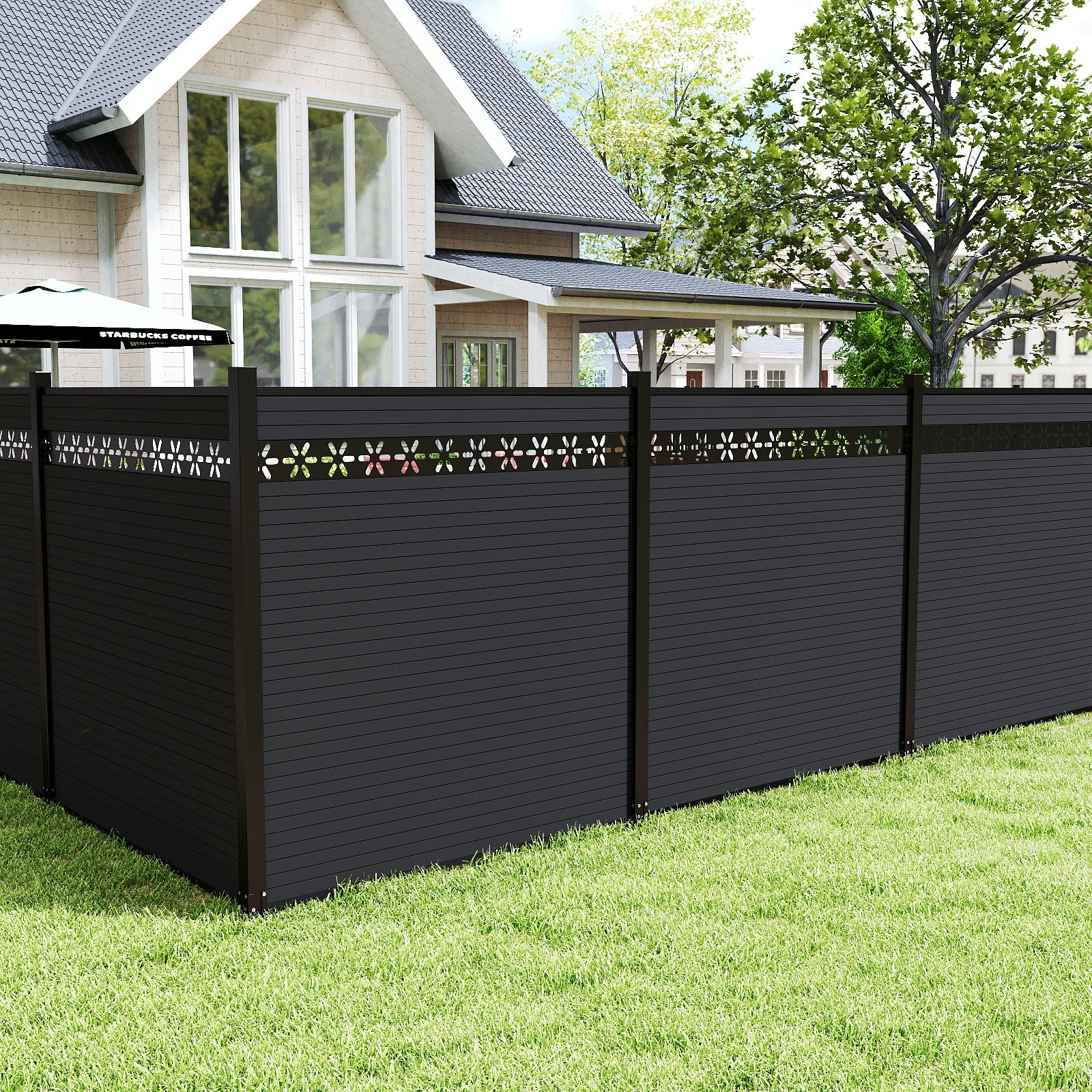 Courtyardmart 8ft x 6ft Carving Composite Privacy Fence Screen for Outdoor Decor, Garden Fence Ideas, Backyard Patio Wall, Porch or Balcony