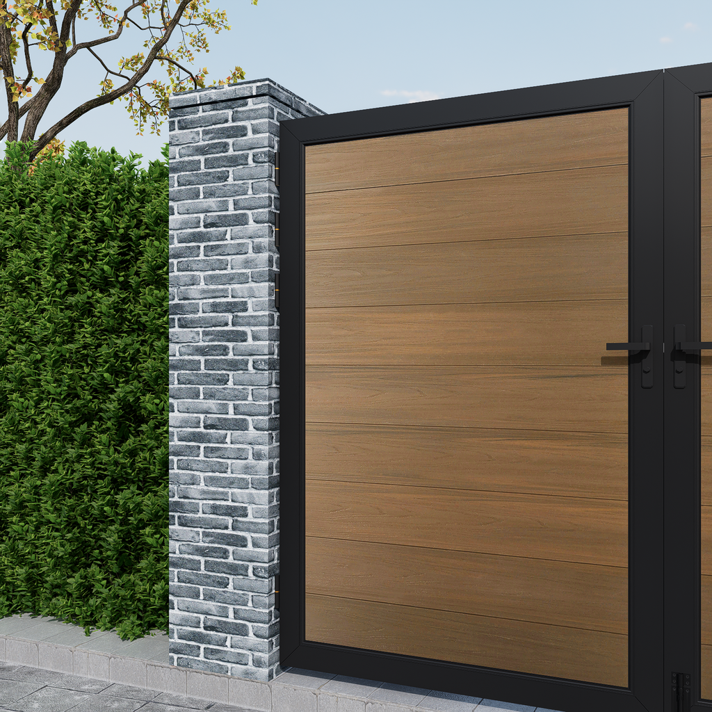 Courtyardmart 8ft x 6ft Composite Privacy Fence Gate with Durable Metal Frame for Garden, Backyard, or Patio