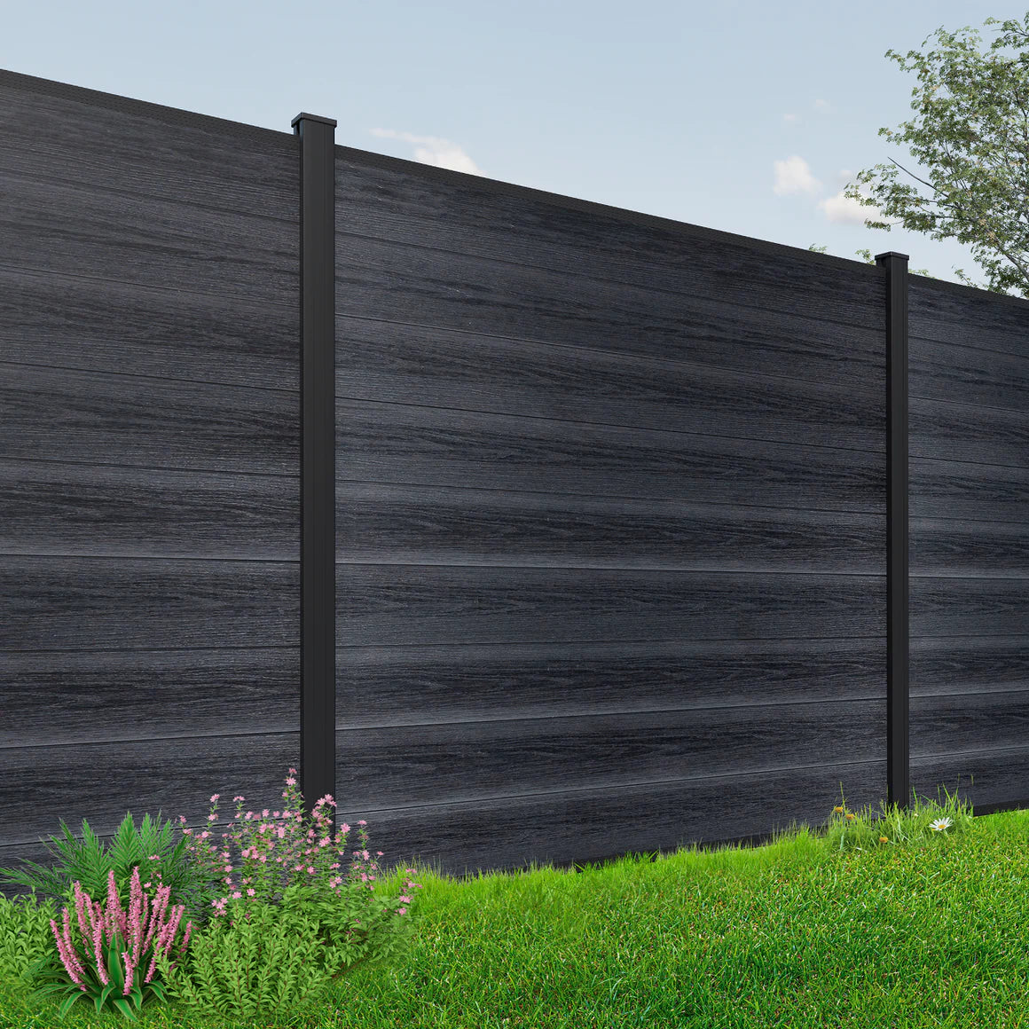 Courtyardmart 8ft x 6ft Full Privacy Composite Fence Screen with Grained Finish for Outdoor Decor Underground Install for Yard Garden Patio Porch Balcony Wall