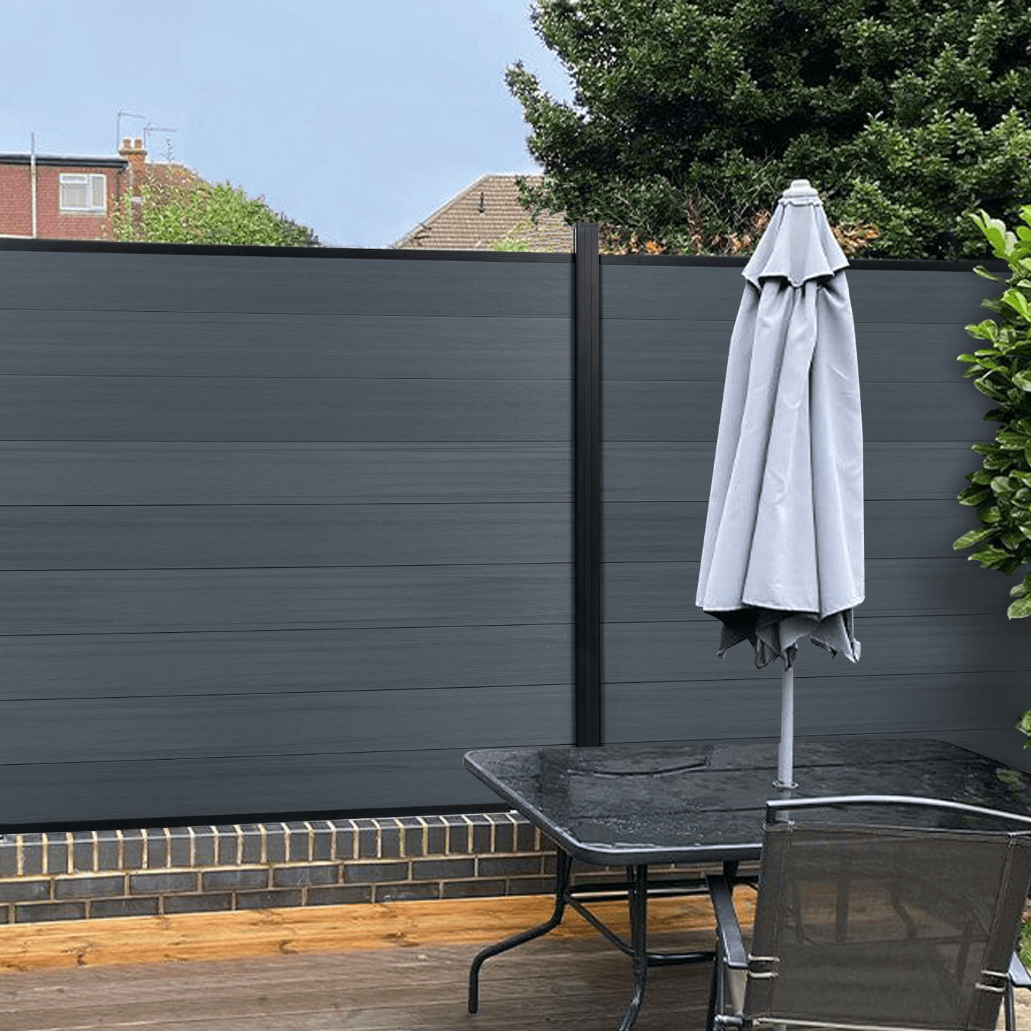Courtyardmart 8ft x 6ft Full Privacy Composite Fence Screen with Grained Finish for Outdoor Decor Underground Install for Yard Garden Patio Porch Balcony Wall