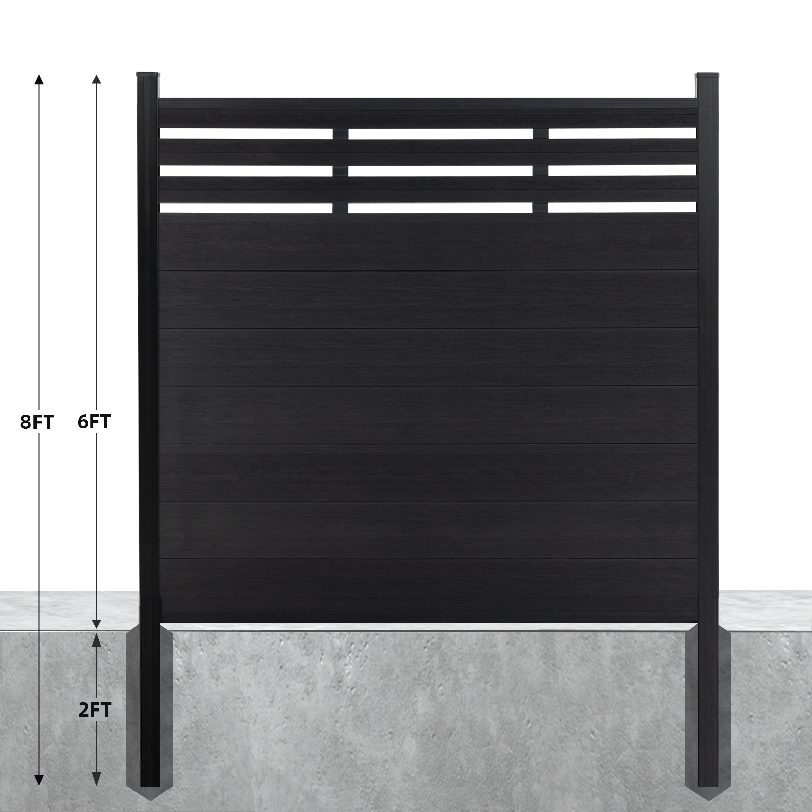 Courtyardmart 8ft x 6ft Semi-Closed Composite Privacy Fence Screen with Grained Finish Underground Installation for Backyard Garden Patio Porch Balcony
