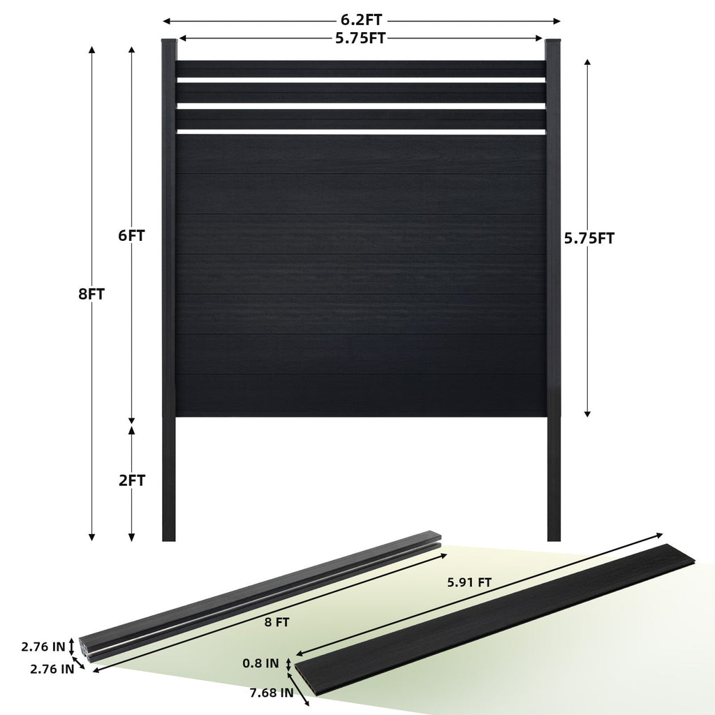 Courtyardmart 8ft x 6ft Semi-Closed Composite Privacy Fence Screen with Grained Finish Underground Installation for Backyard Garden Patio Porch Balcony