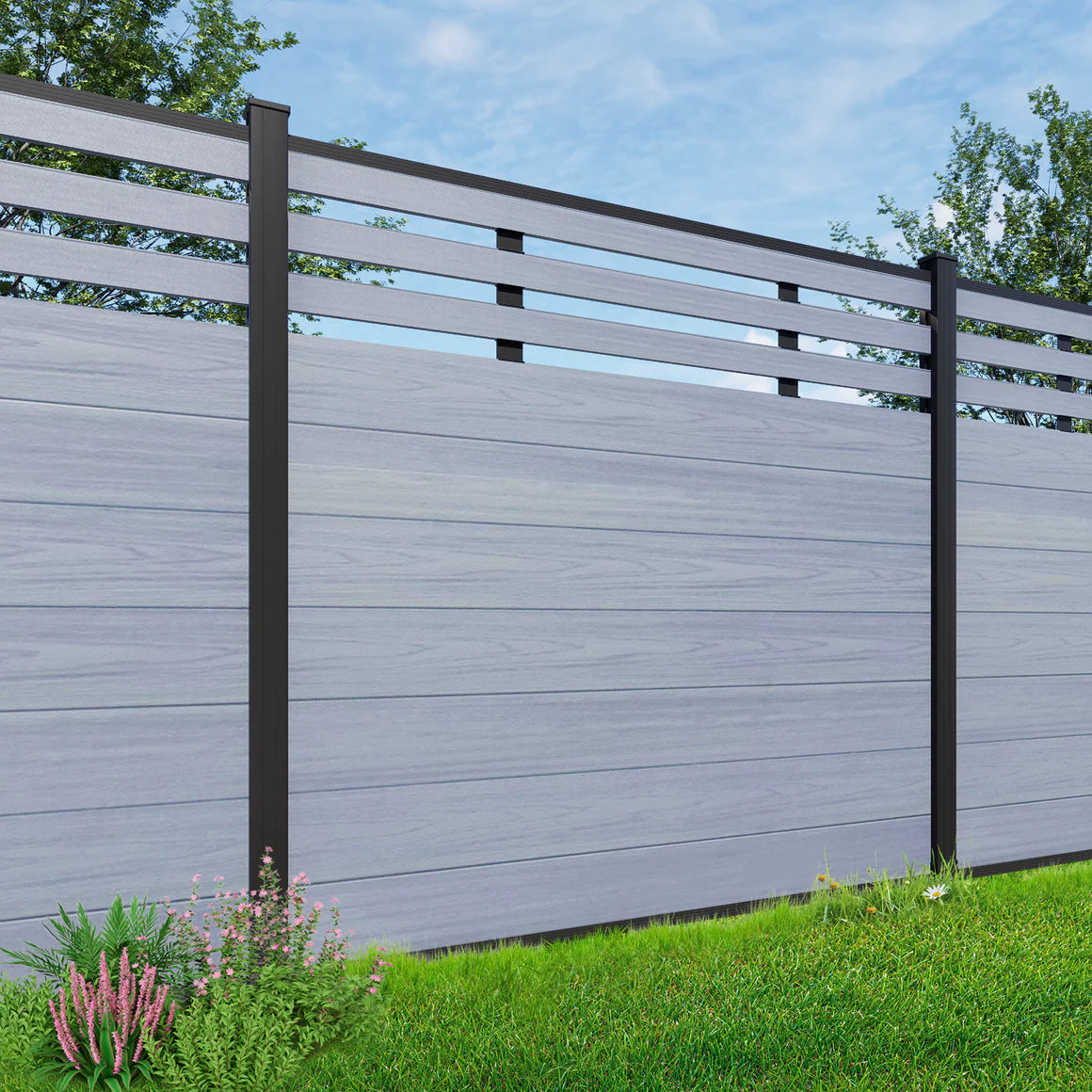 Courtyardmart 8ft x 6ft Semi-Closed Composite Privacy Fence Screen with Grained Finish Underground Installation for Backyard Garden Patio Porch Balcony