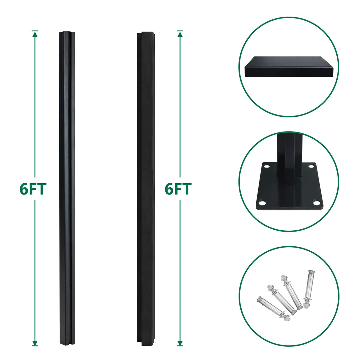 Courtyardmart adjustable aluminum fence corner post kit, includes straight post and corner post, black finish
