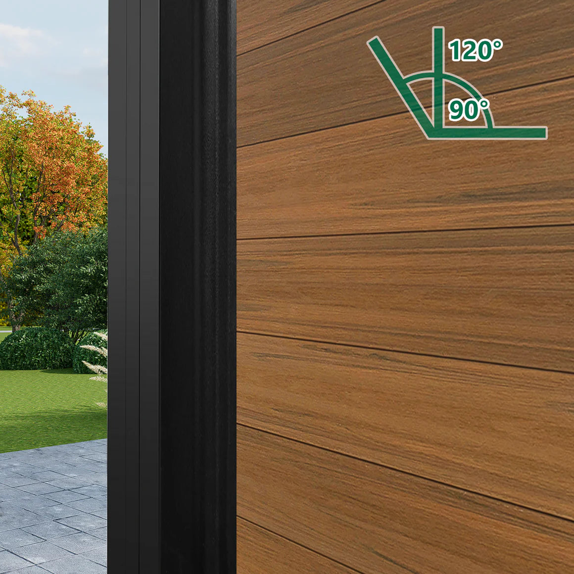 Black adjustable aluminum fence corner and straight post set, easy DIY installation for fencing projects