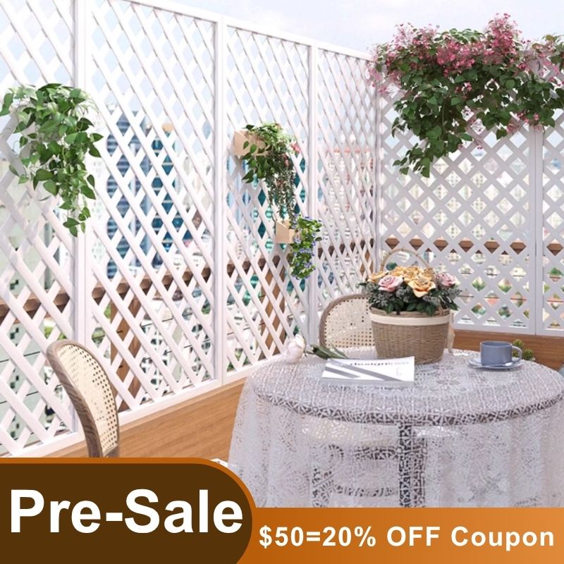 Courtyardmart Decorative WPC Garden Fence and Trellis Screen – Outdoor Patio Yard Balcony Privacy, Waterproof and Windproof -- Pre-Sale
