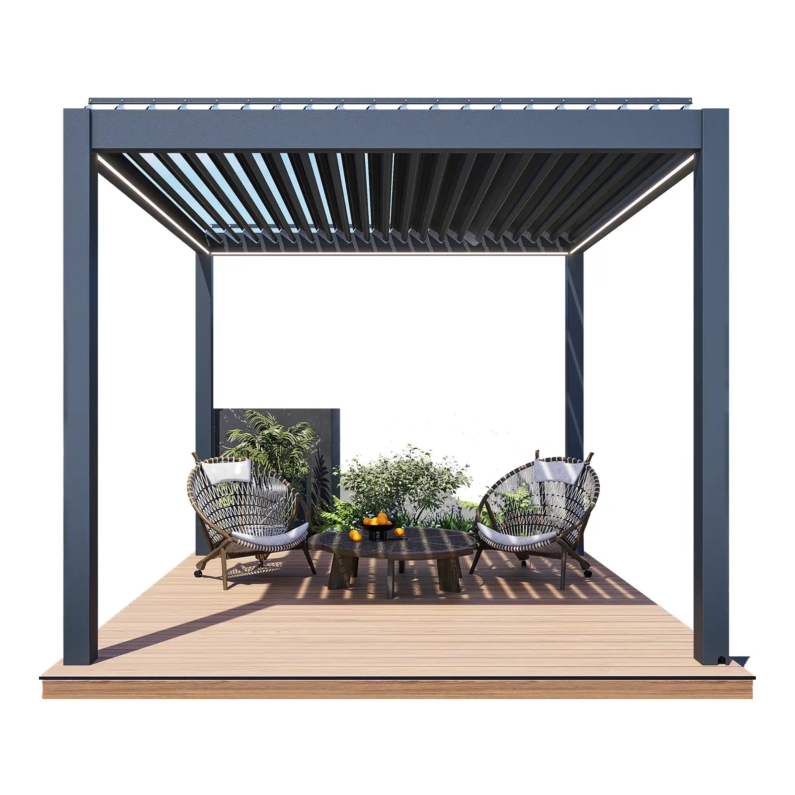 Courtyardmart Electric Louvered Pergola with Full Aluminum Frame and LED Lights, Motorized Roof Pergola for Outdoor Patio or Backyard, Modern Metal Pergola System