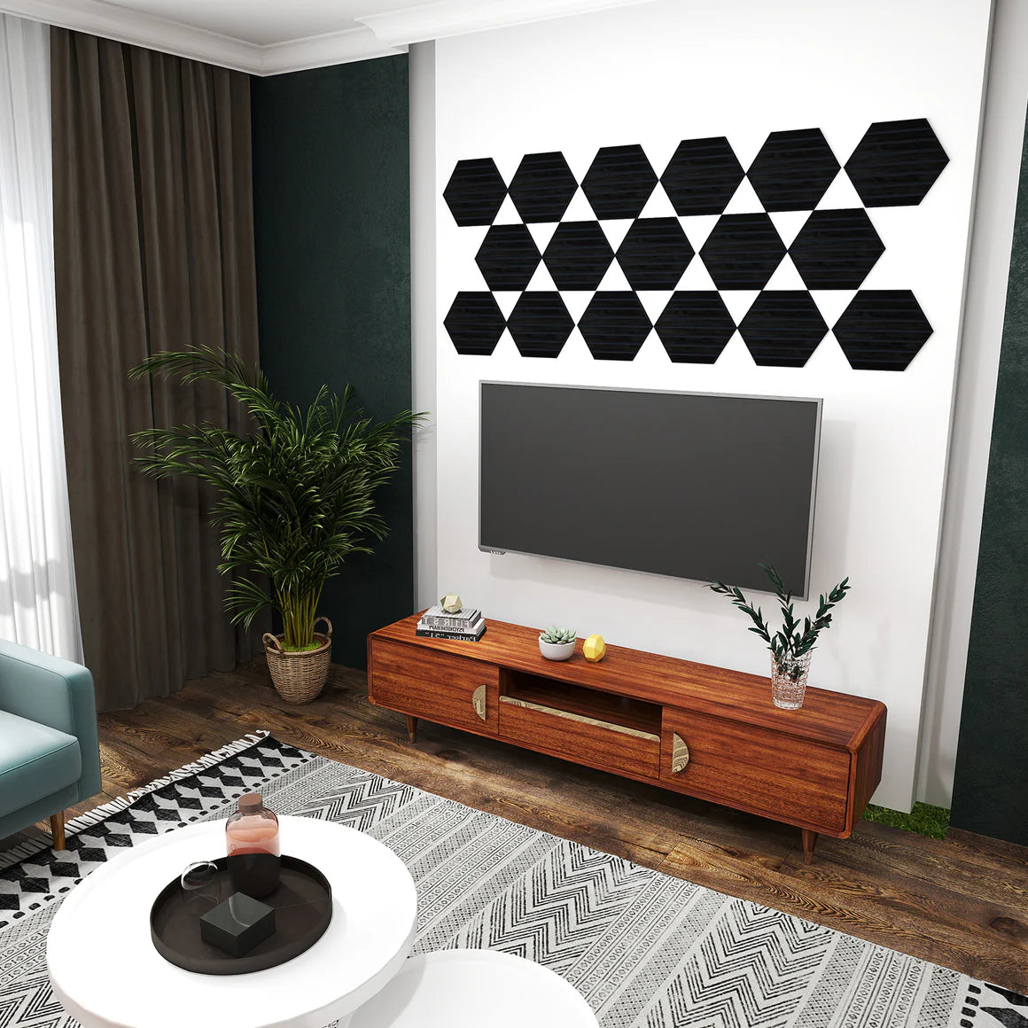 Courtyardmart Hexagon Decorative Acoustic Wall Panels – 8pcs Stylish Sound-Absorbing Wall Panels for Modern Home or Office Decor