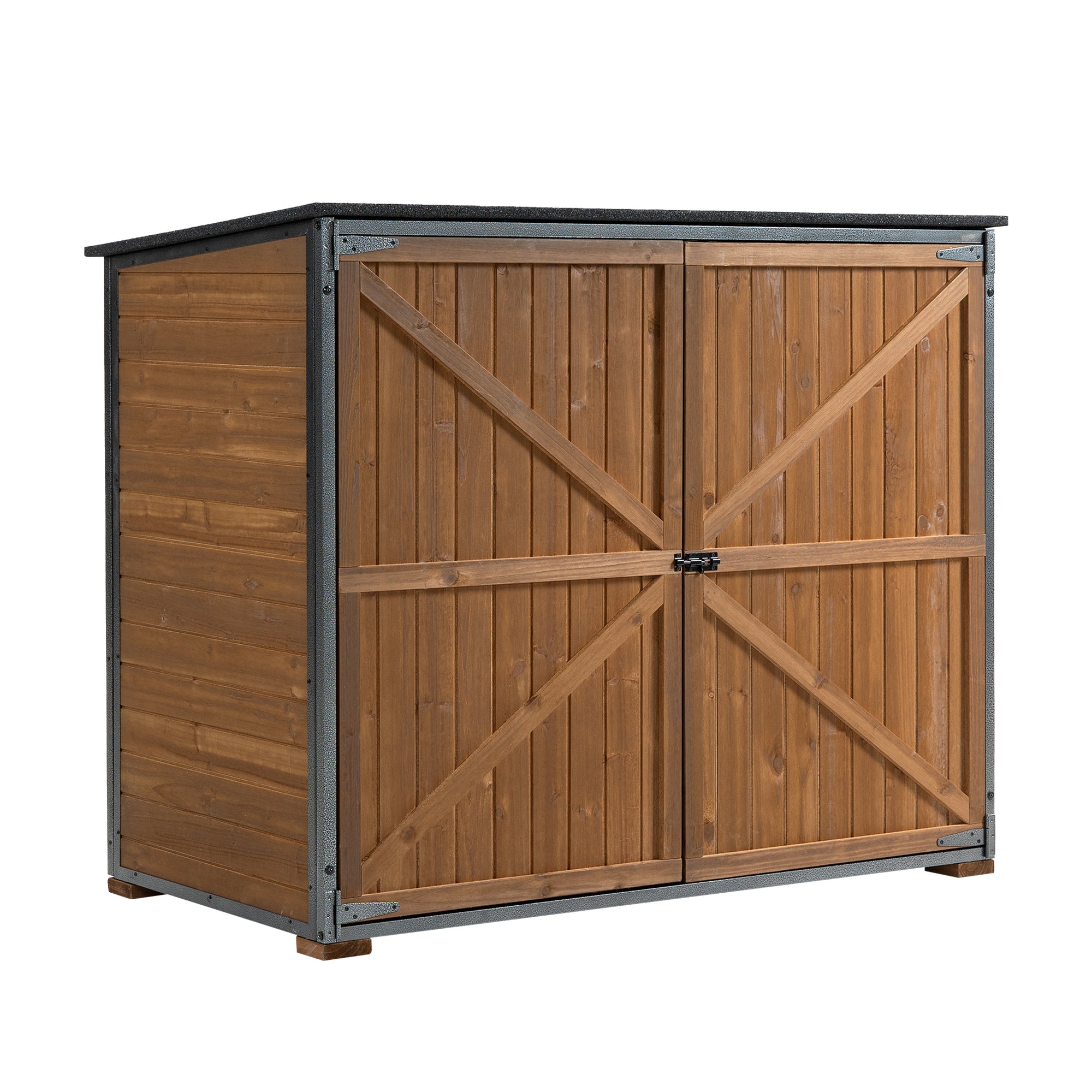 Courtyardmart Outdoor Storage Cabinet 50.4"L X 26.8"W X 41"H, Garden Shed Tool Shed with Metal Frame Structure for Backyard Garden Patio Lawn (Brown) 
