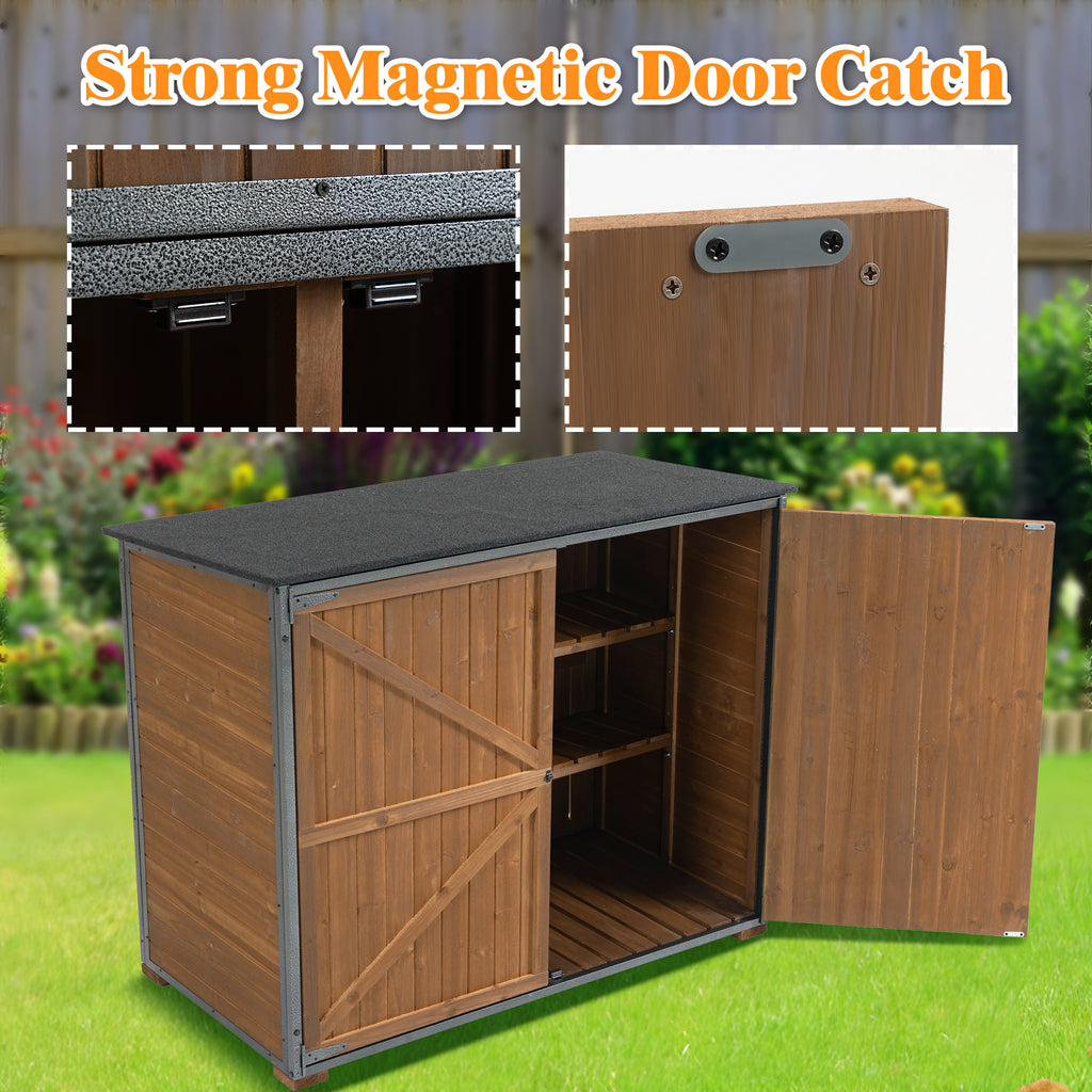 Courtyardmart Outdoor Storage Cabinet 50.4"L X 26.8"W X 41"H, Garden Shed Tool Shed with Metal Frame Structure for Backyard Garden Patio Lawn (Brown) 