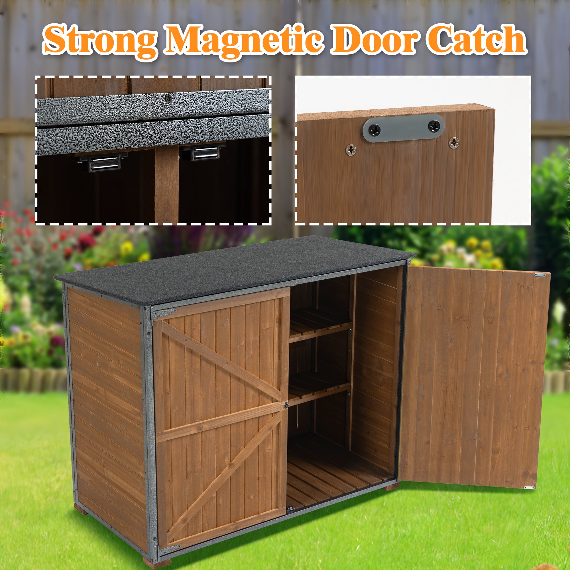 Courtyardmart Outdoor Storage Cabinet 50.4"L X 26.8"W X 41"H, Garden Shed Tool Shed with Metal Frame Structure for Backyard Garden Patio Lawn (Brown) 