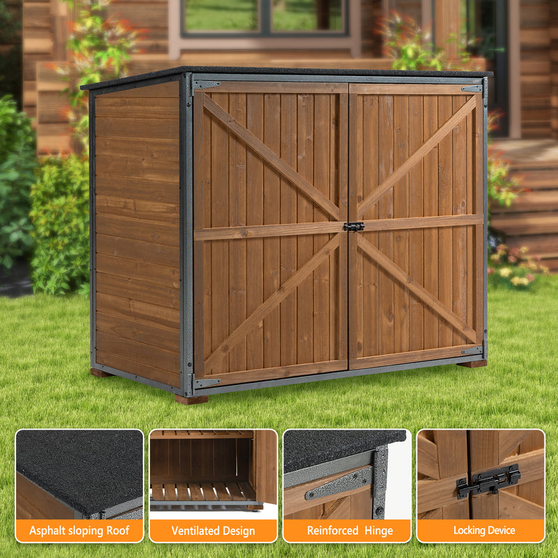 Courtyardmart Outdoor Storage Cabinet 50.4"L X 26.8"W X 41"H, Garden Shed Tool Shed with Metal Frame Structure for Backyard Garden Patio Lawn (Brown) 