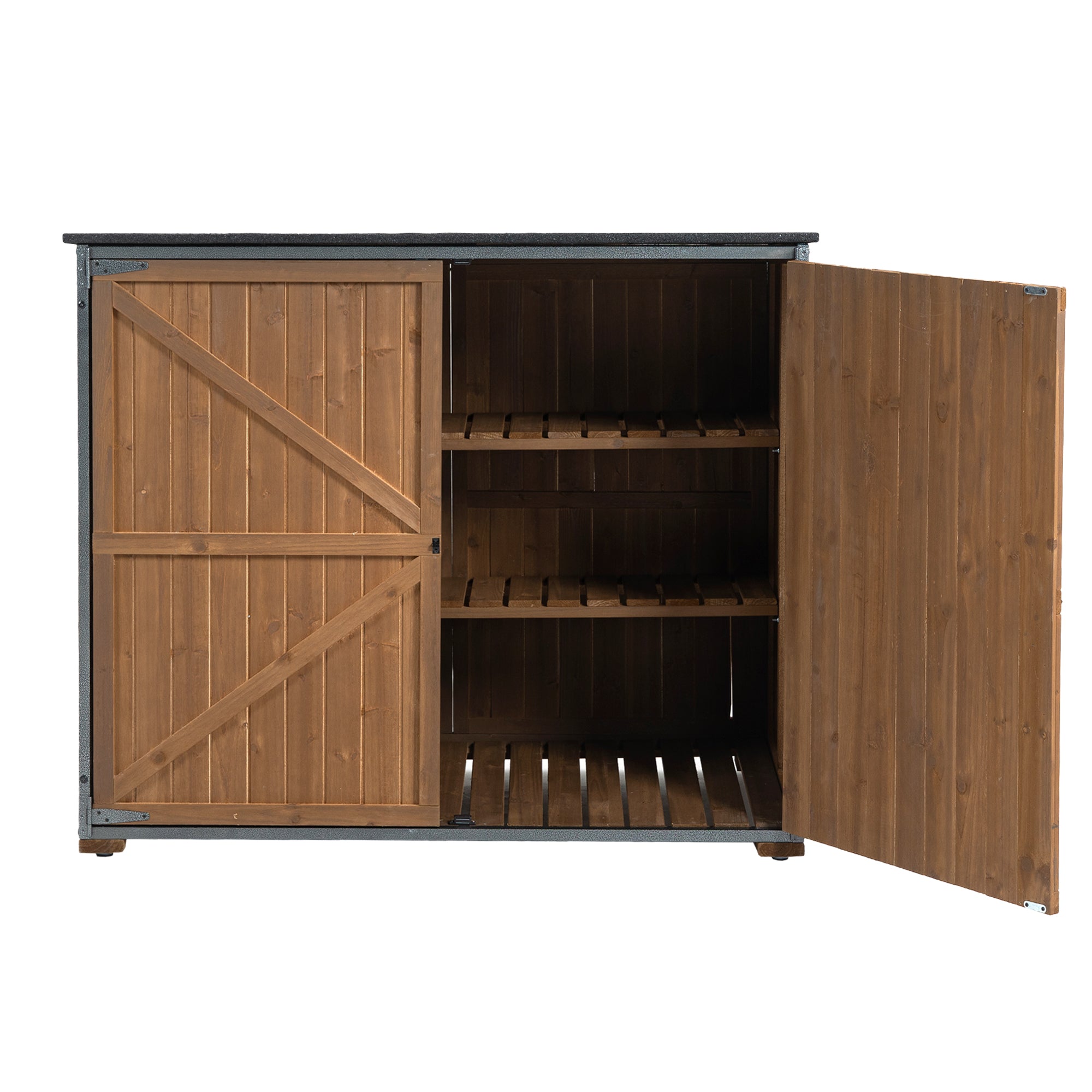 Courtyardmart Outdoor Storage Cabinet 50.4"L X 26.8"W X 41"H, Garden Shed Tool Shed with Metal Frame Structure for Backyard Garden Patio Lawn (Brown) 