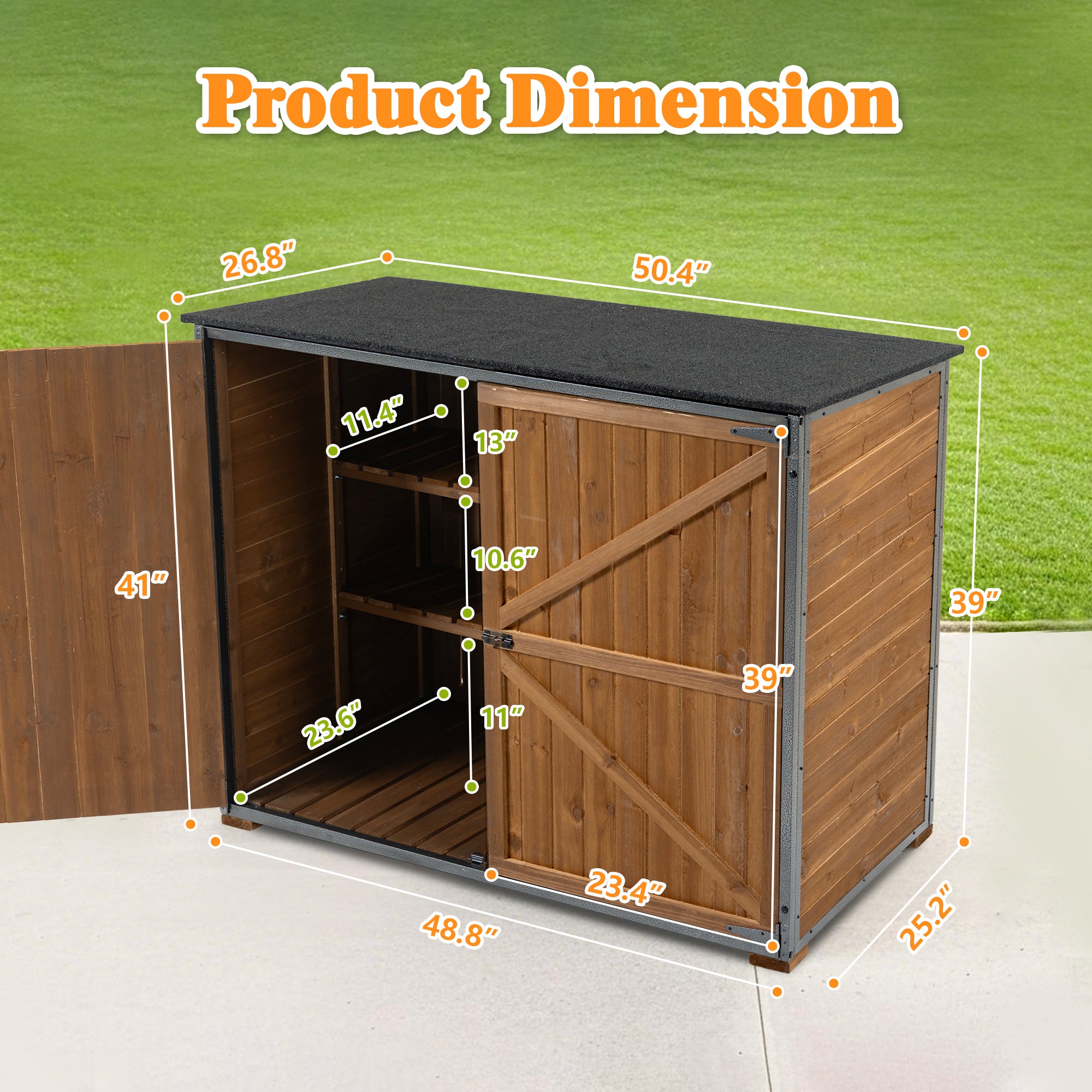 Courtyardmart Outdoor Storage Cabinet 50.4"L X 26.8"W X 41"H, Garden Shed Tool Shed with Metal Frame Structure for Backyard Garden Patio Lawn (Brown) 