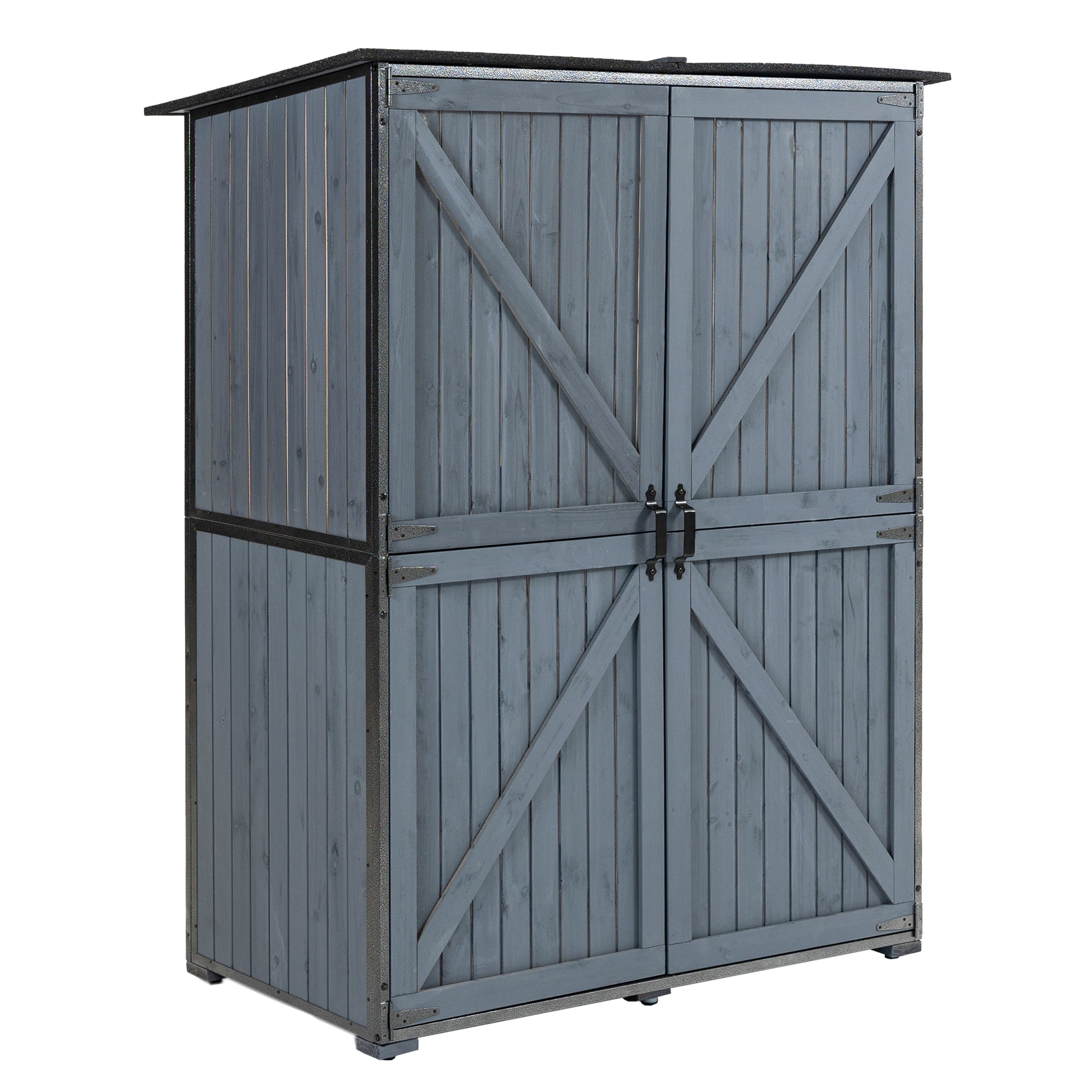 Courtyardmart Outdoor Storage Cabinet 55.1"L X 29.1"W X 68.9"H, Garden Shed Tool Shed with Metal Frame Structure for Backyard Garden Patio Lawn (Blue Gray) 