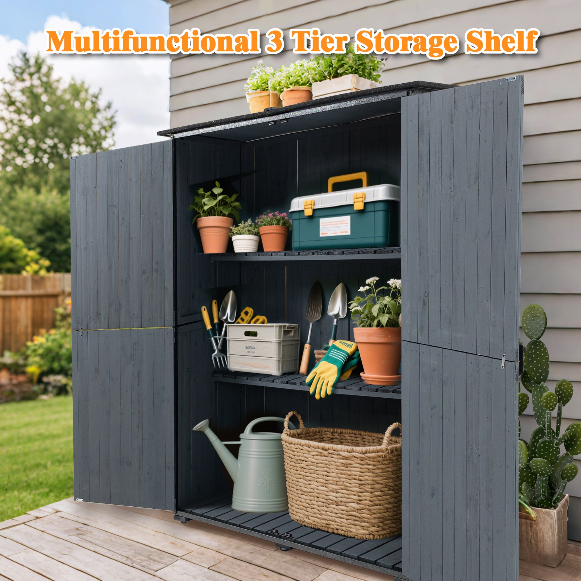 Courtyardmart Outdoor Storage Cabinet 55.1"L X 29.1"W X 68.9"H, Garden Shed Tool Shed with Metal Frame Structure for Backyard Garden Patio Lawn (Blue Gray) 