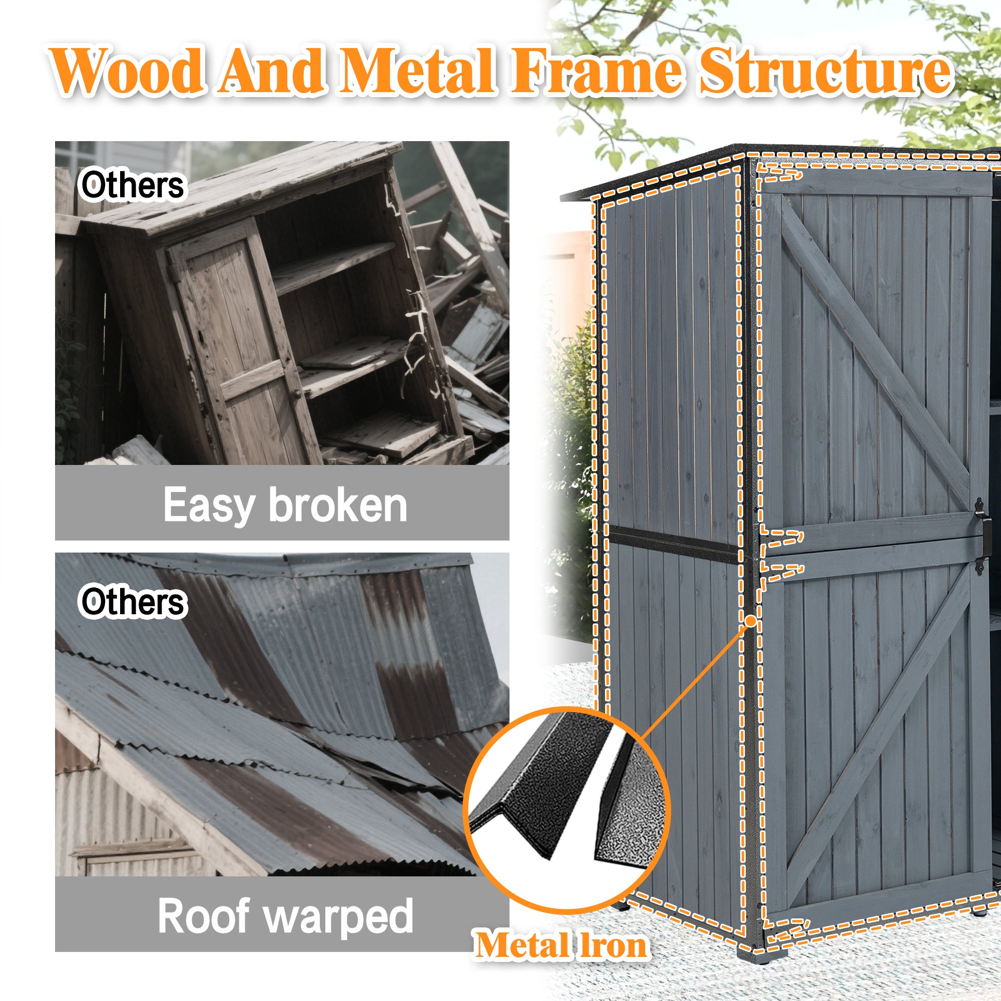 Courtyardmart Outdoor Storage Cabinet 55.1"L X 29.1"W X 68.9"H, Garden Shed Tool Shed with Metal Frame Structure for Backyard Garden Patio Lawn (Blue Gray) 