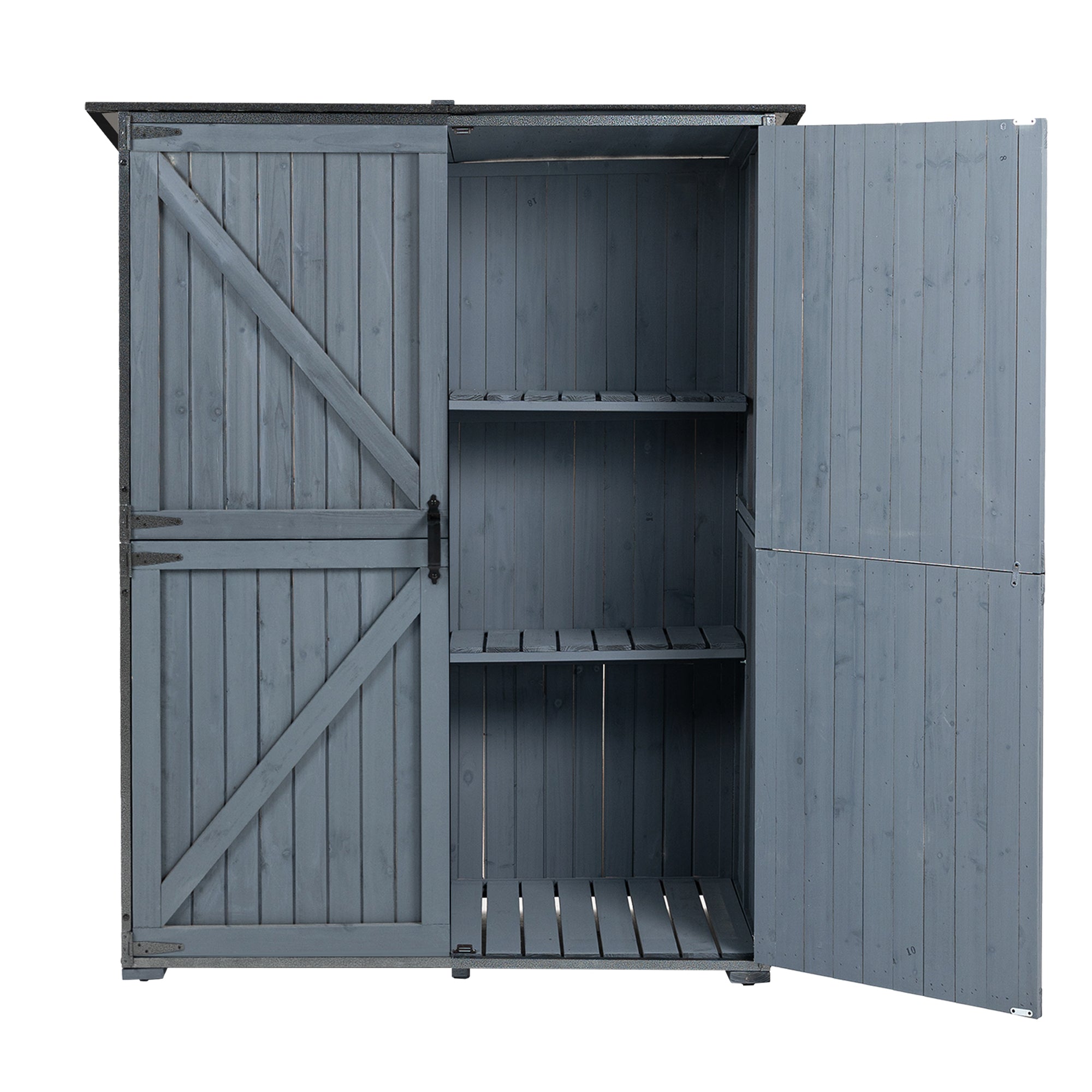 Courtyardmart Outdoor Storage Cabinet 55.1"L X 29.1"W X 68.9"H, Garden Shed Tool Shed with Metal Frame Structure for Backyard Garden Patio Lawn (Blue Gray) 