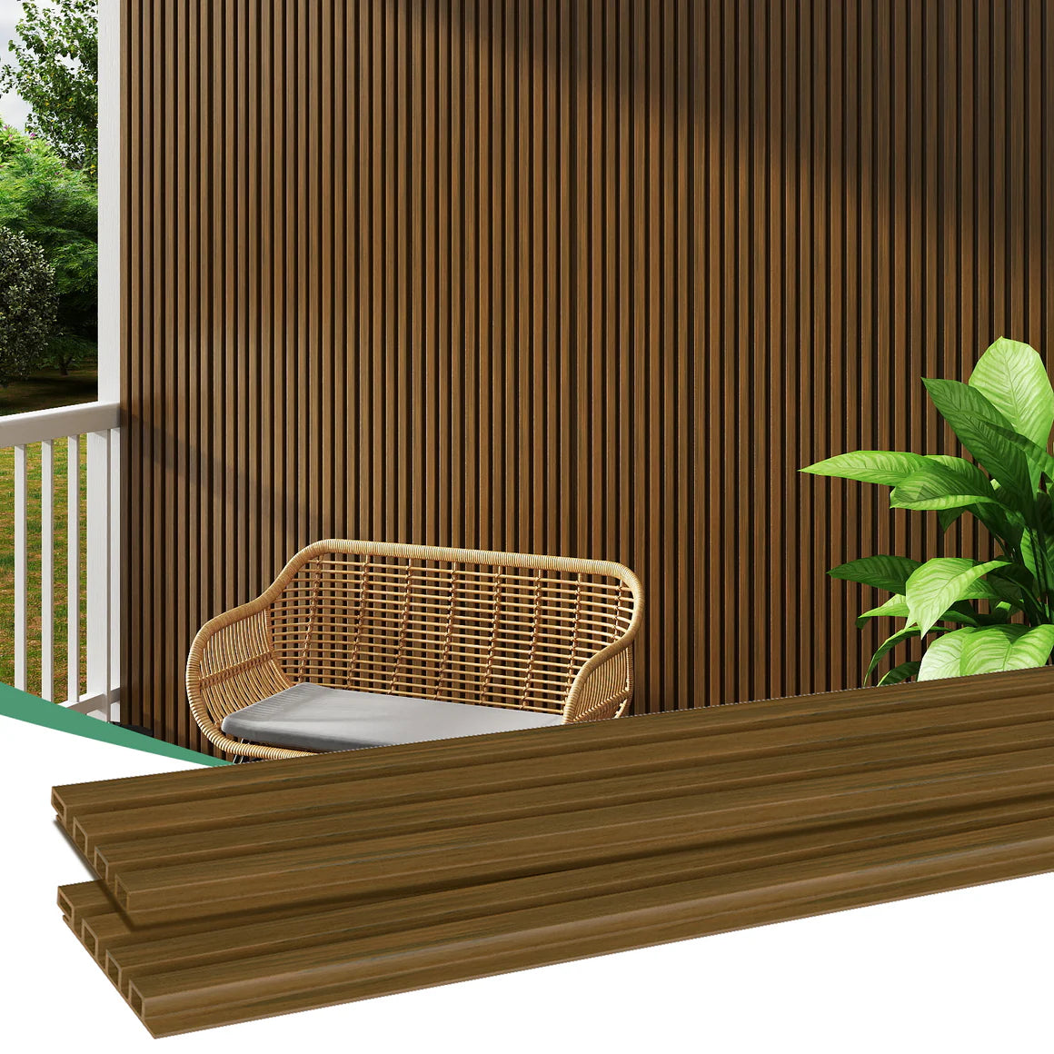 Courtyardmart WPC Wall Panels with Decorative Acoustic Slat Design in 3 Classic Colors for Stylish and Easy Wall Upgrades