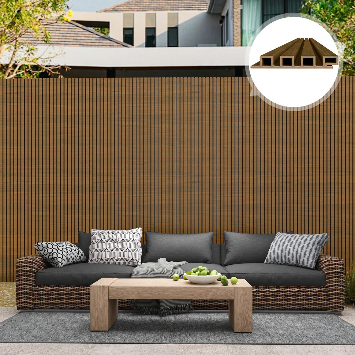 Courtyardmart WPC Wall Panels with Decorative Acoustic Slat Design in 3 Classic Colors for Stylish and Easy Wall Upgrades